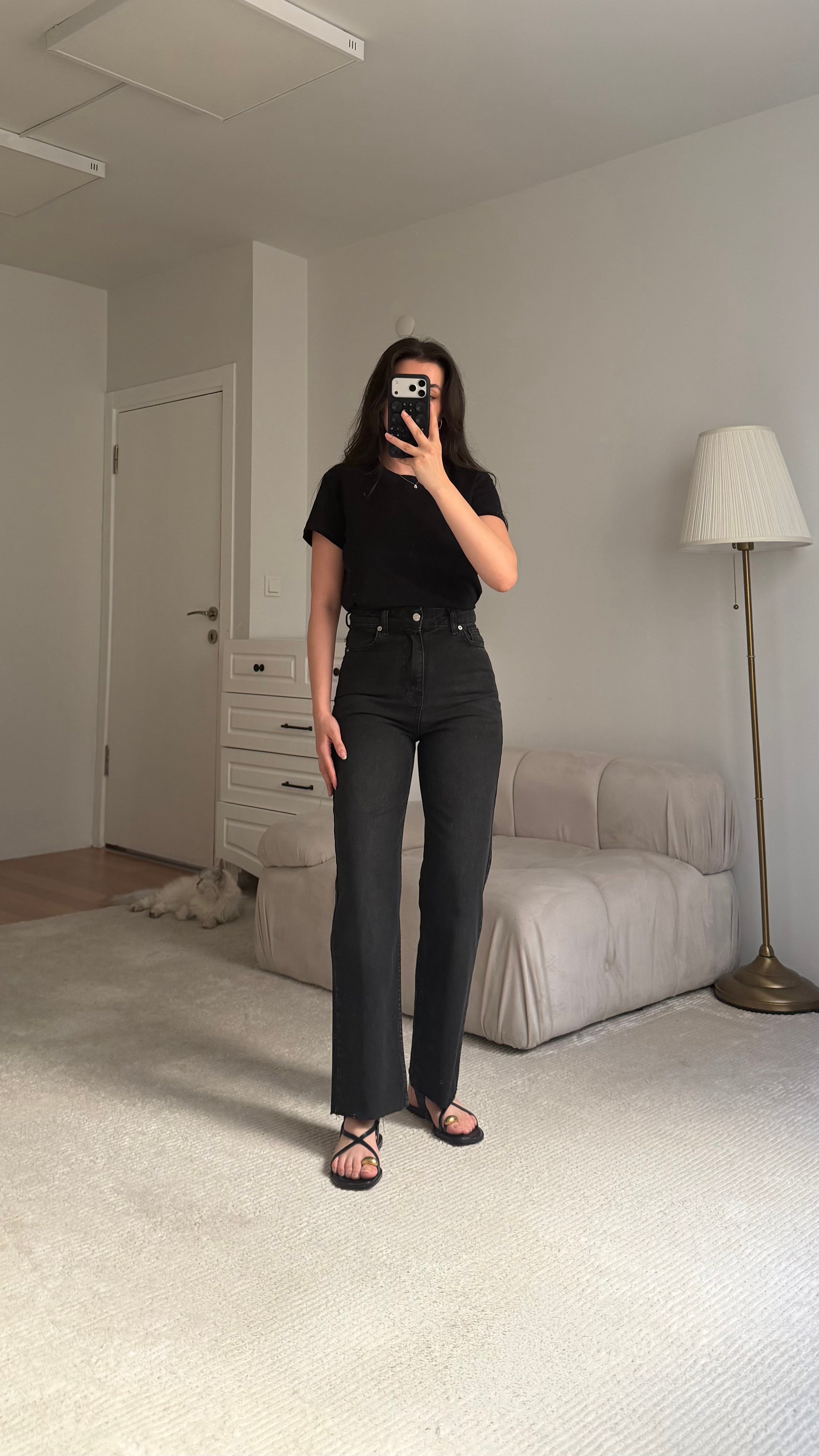 Marka Yıkamalı Siyah Straight Fıt Jean