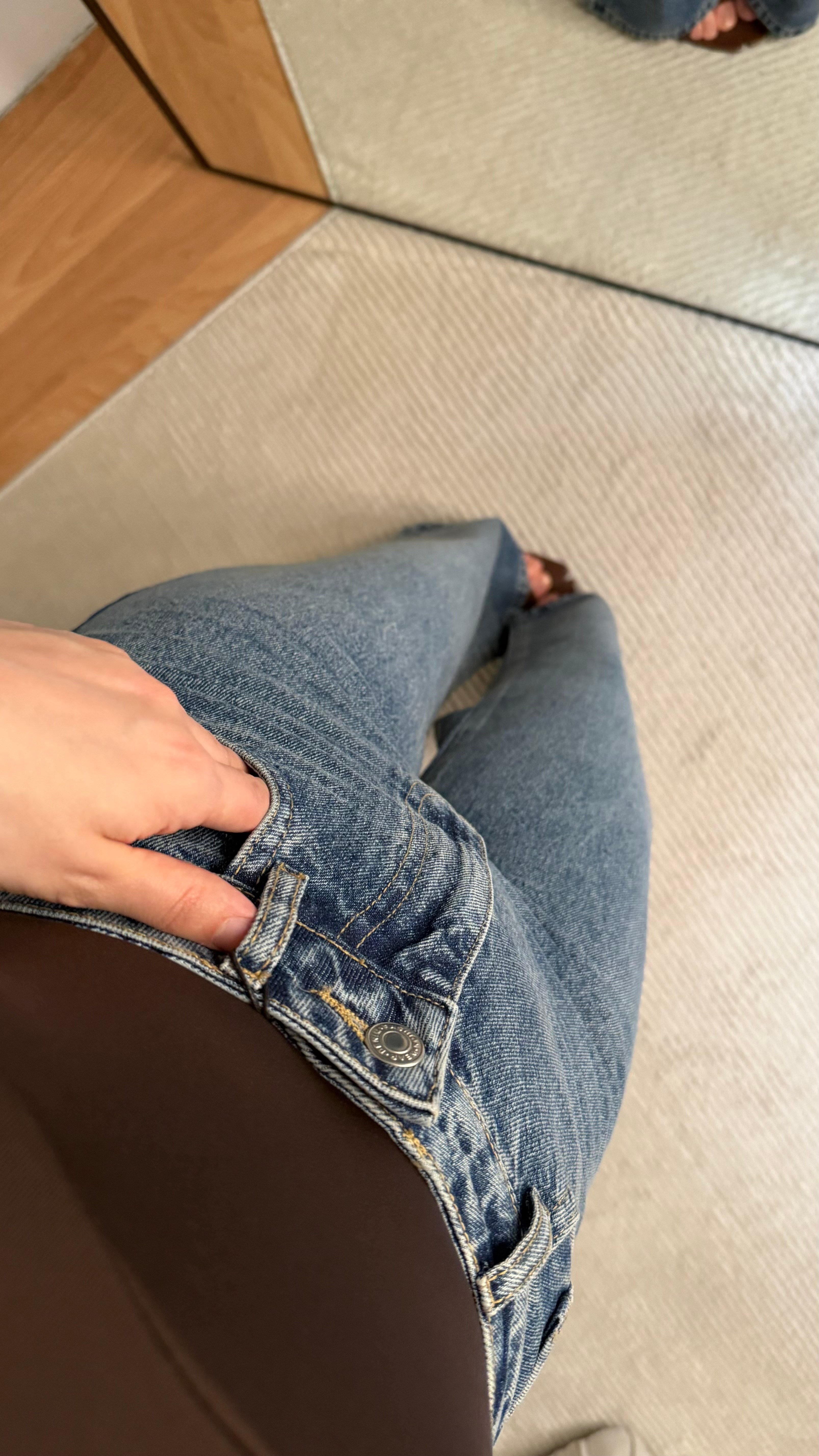 Marka Yüksek Bel Yıkamalı Mavi Bol Paça Jean