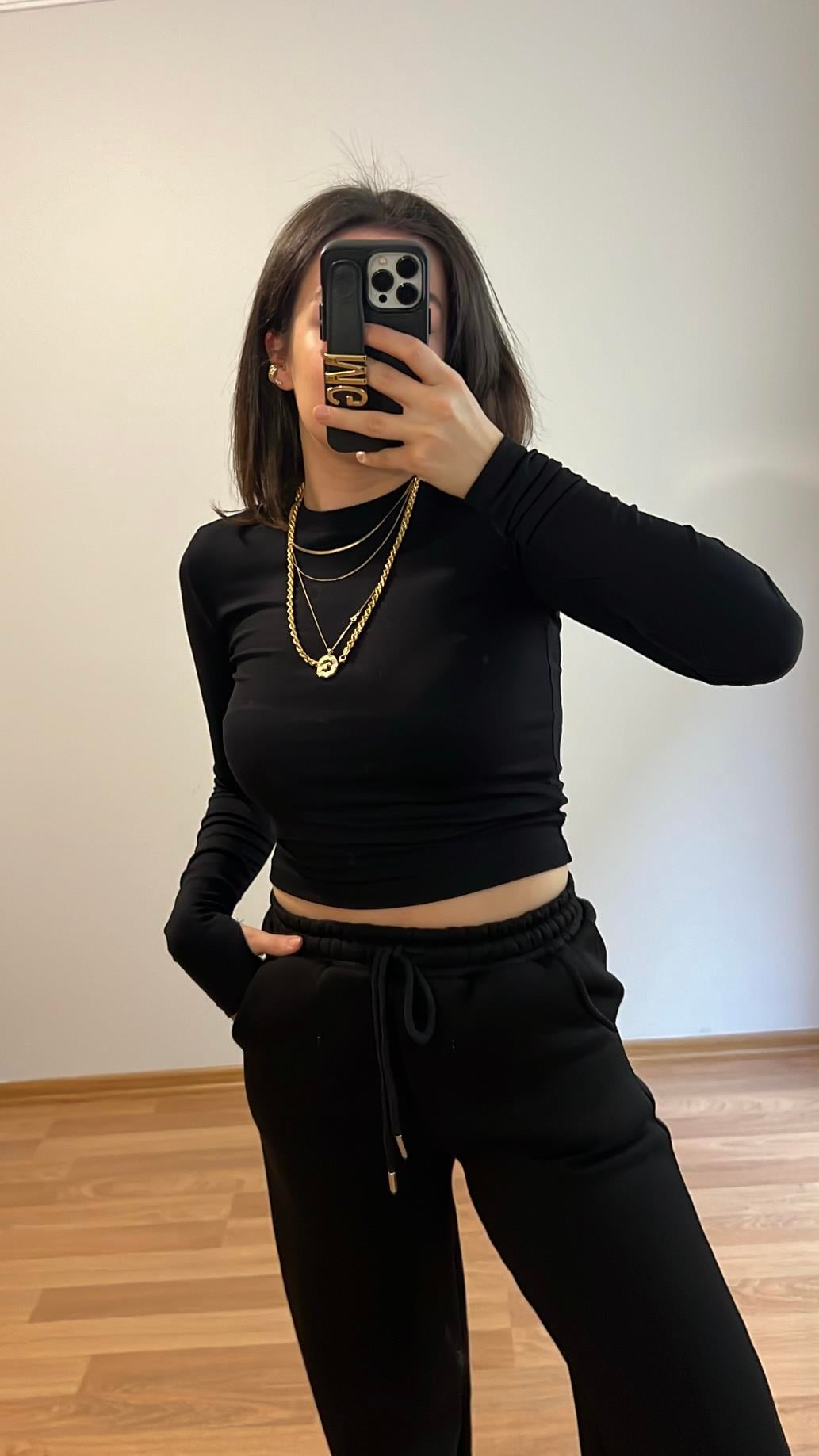 MARKA2 SİYAH BASIC UZUN KOLLU BADİ