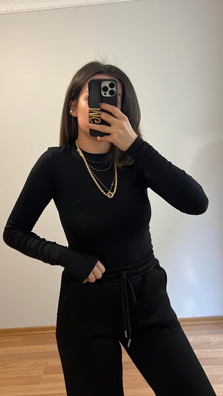 MARKA2 SİYAH BASIC UZUN KOLLU BADİ