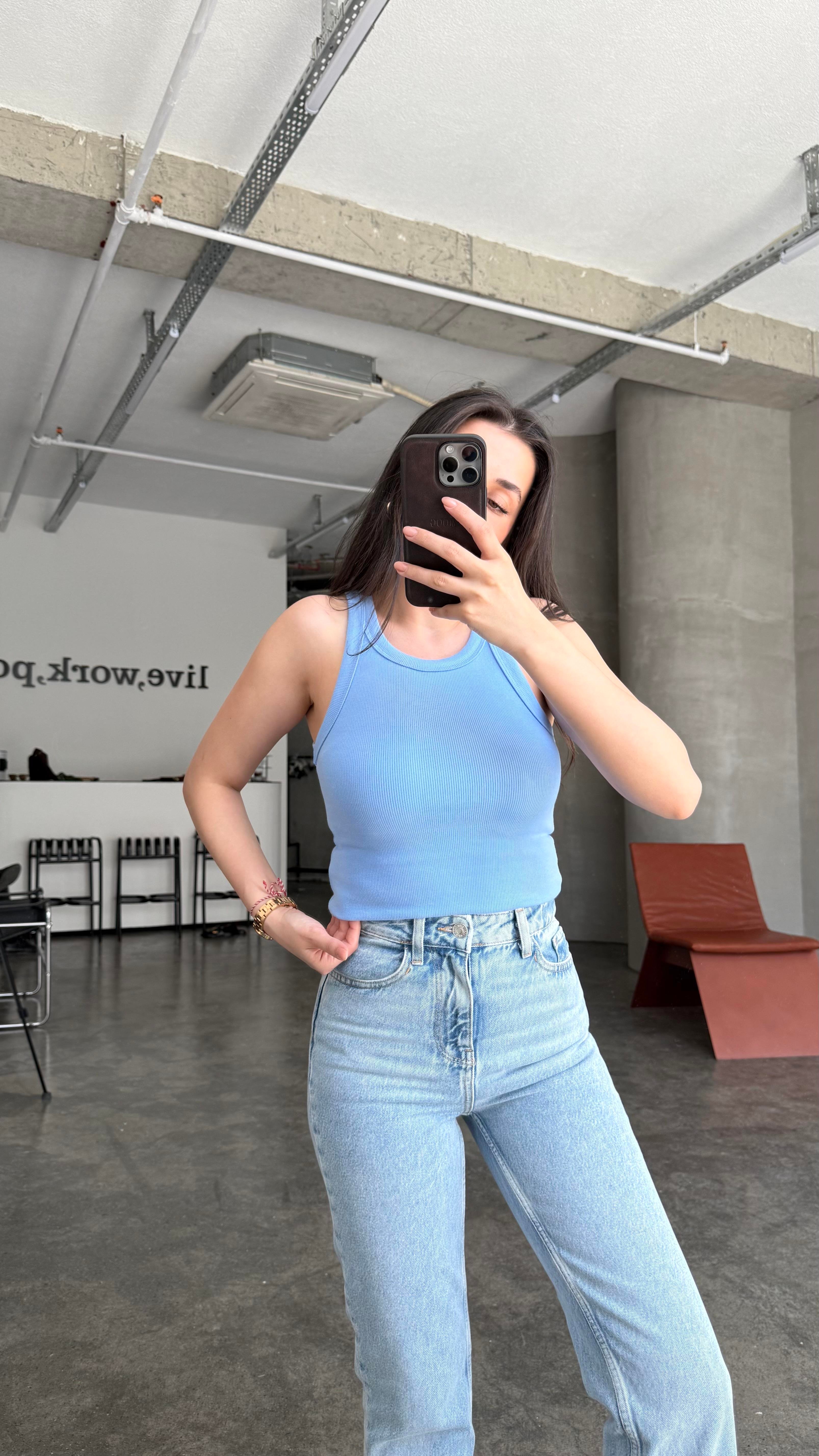 Massi Mavi Halter Yaka Top