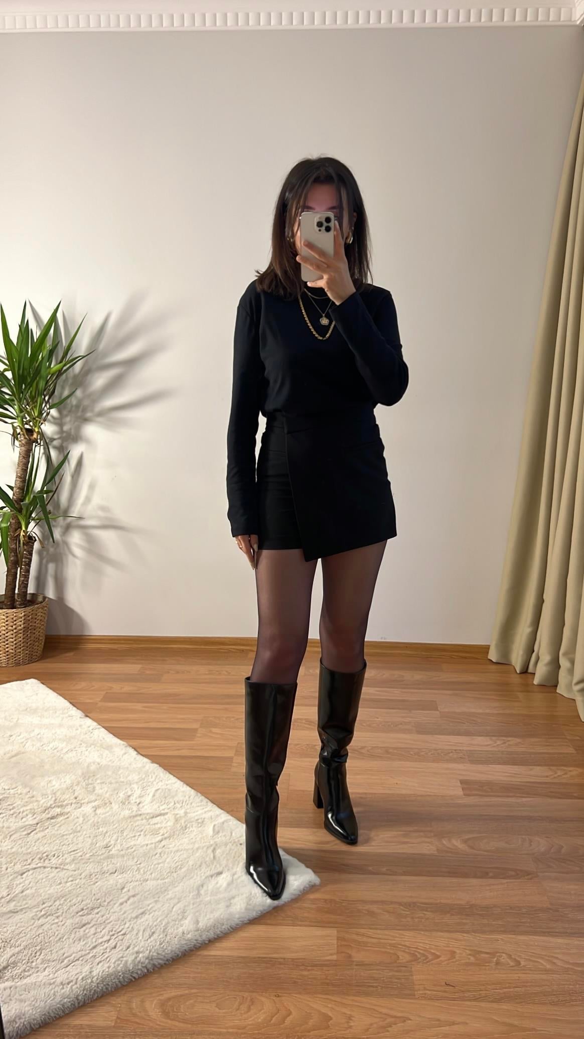 MASSİ SİYAH UZUN KOLLU BASIC TİŞÖRT