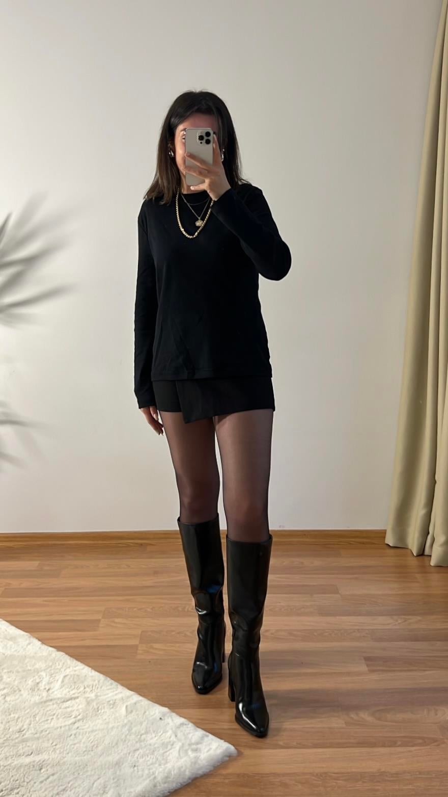 MASSİ SİYAH UZUN KOLLU BASIC TİŞÖRT