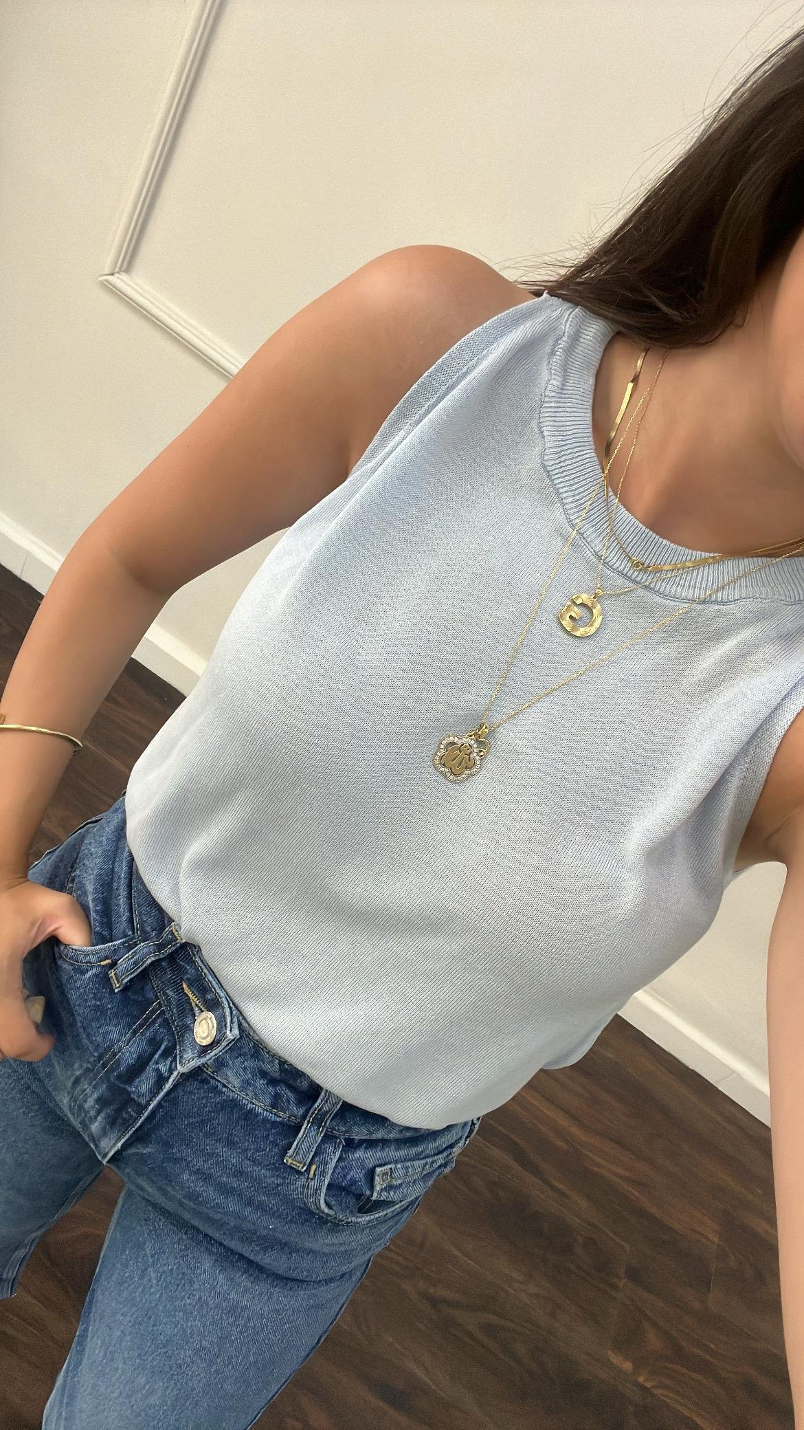 Mavi Örme %100 Viskon Halter Yaka Triko Bluz