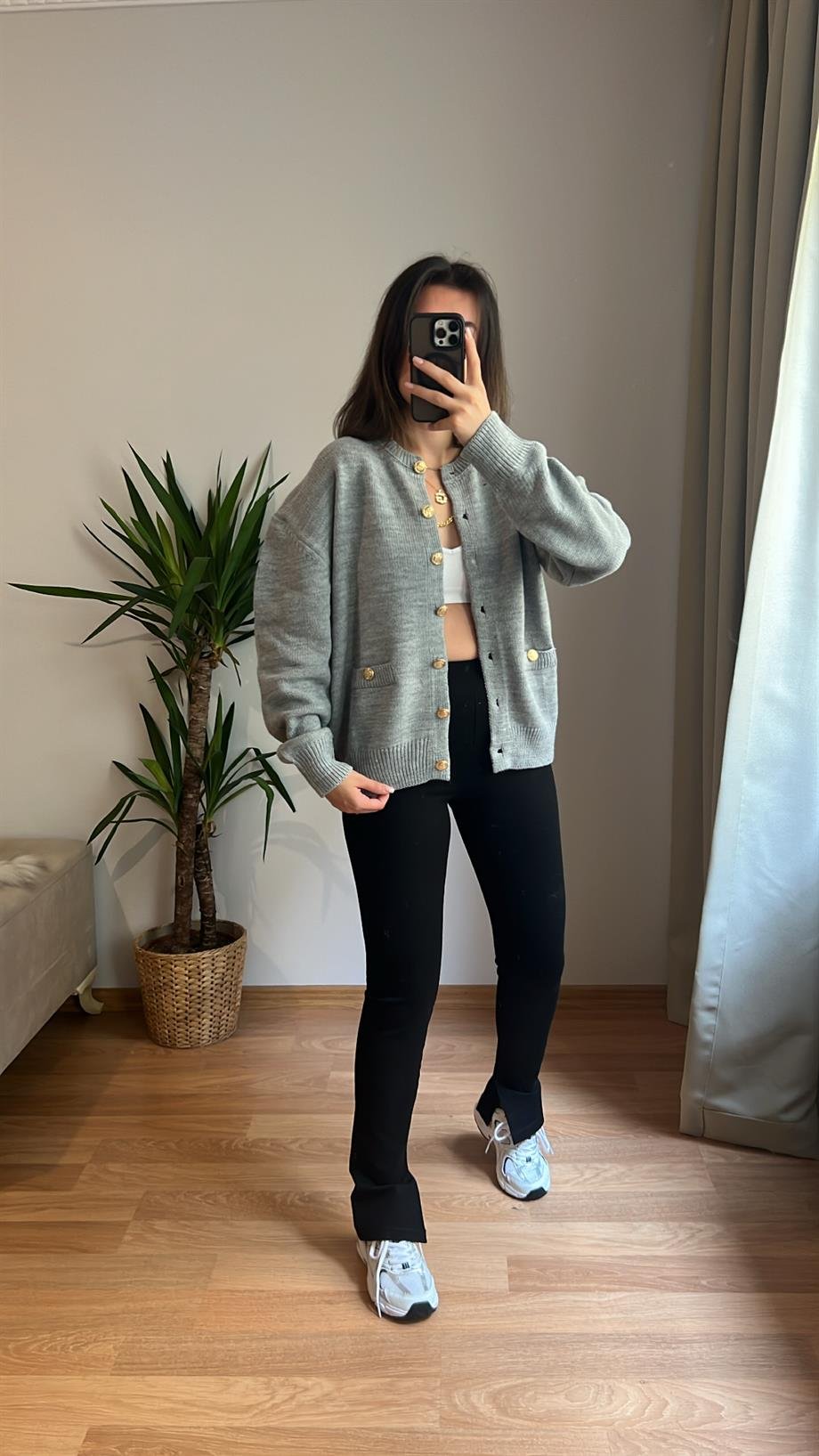 MD GRİ GOLD DÜĞME TRİKO HIRKA