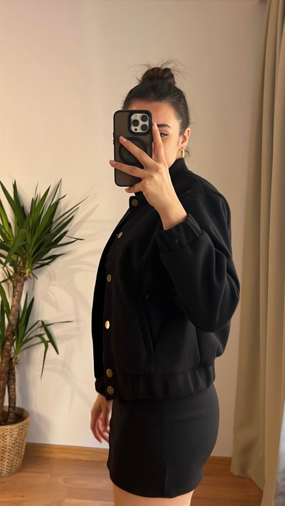 MD SİYAH KAŞE BOMBER