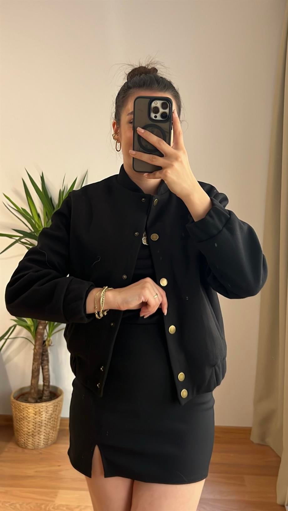 MD SİYAH KAŞE BOMBER