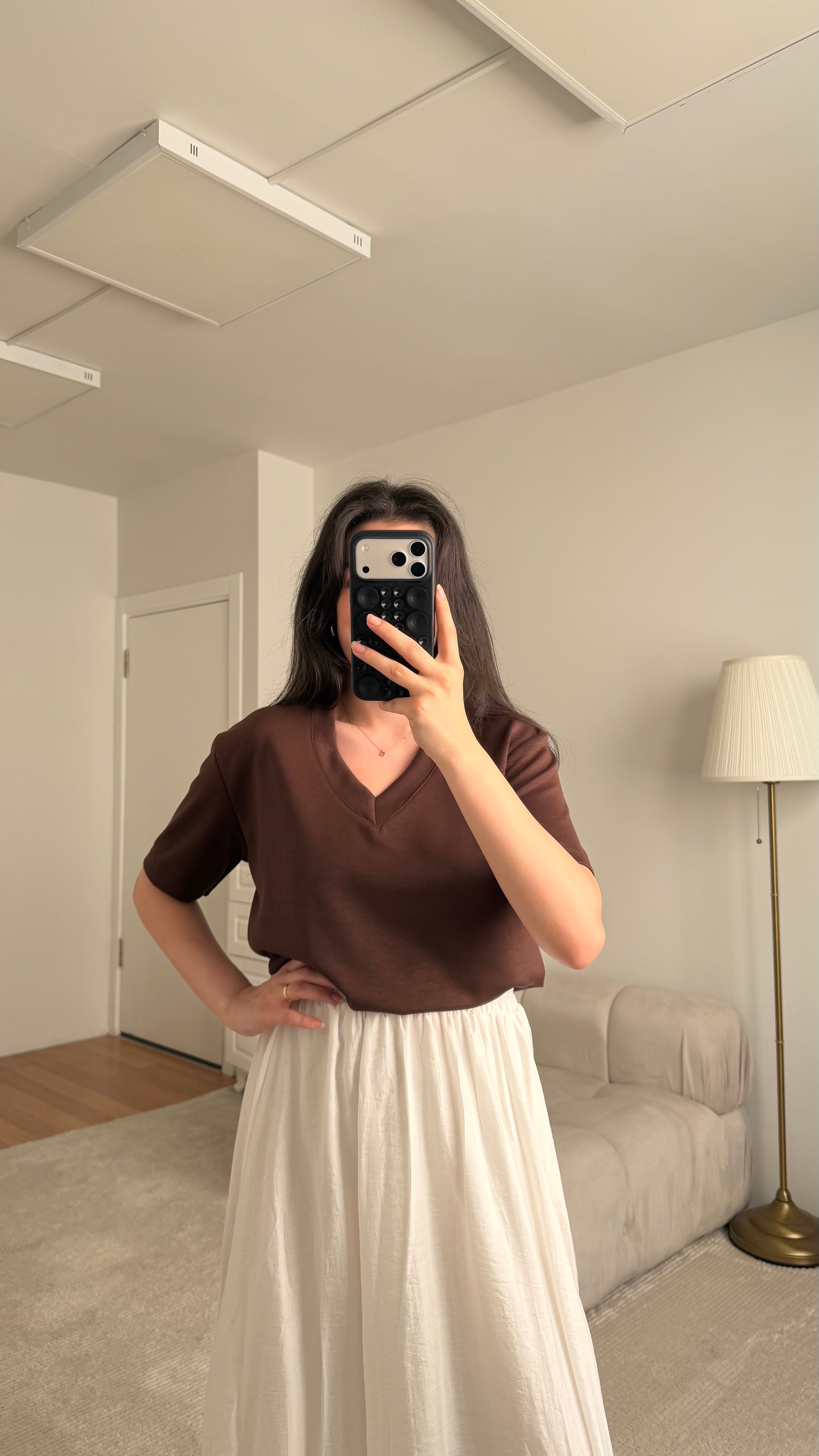 Mis Acı Kahve V Yaka Basic Bluz