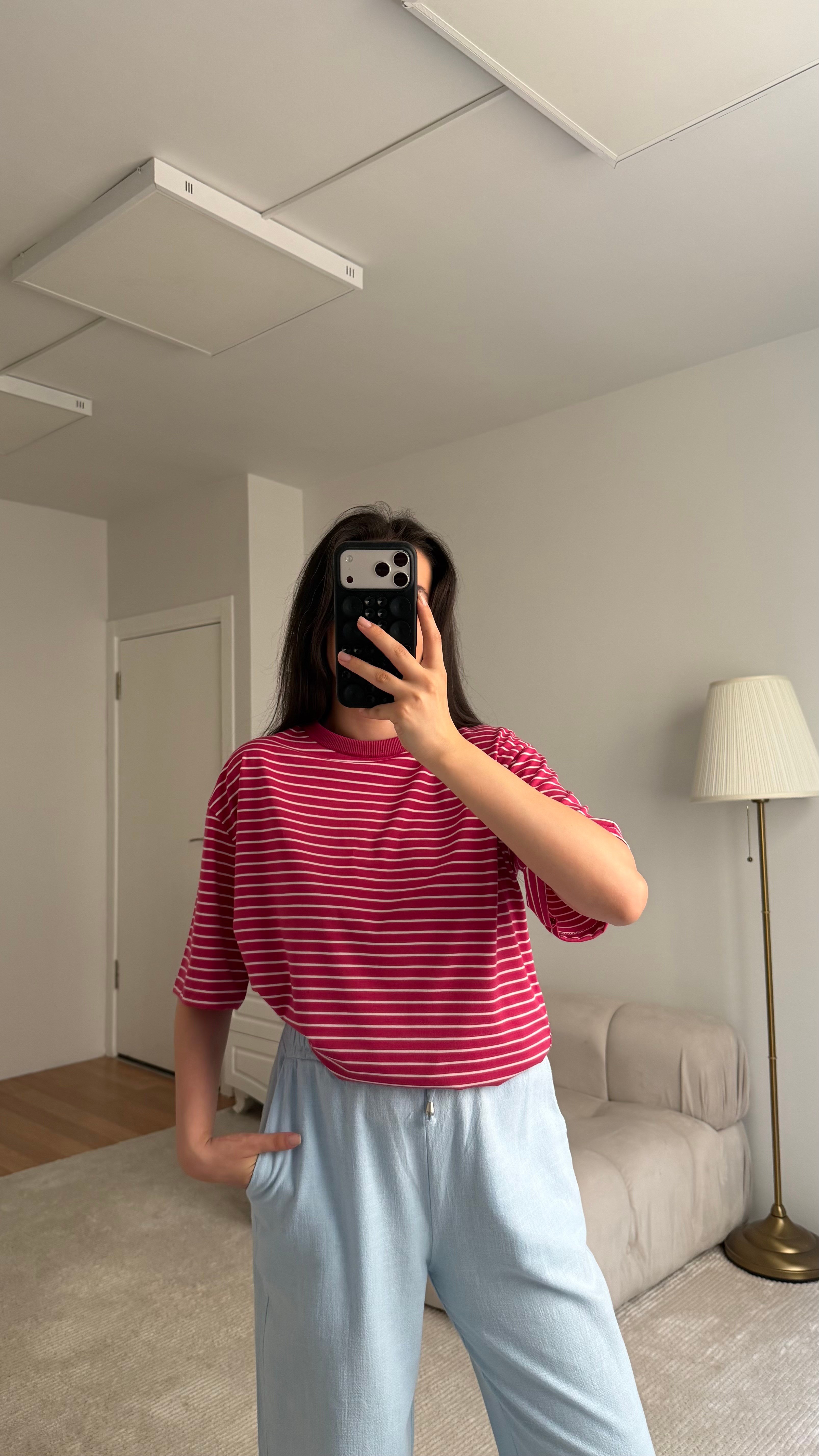 Mis Pembe Bisiklet Yaka Pamuklu Tişört
