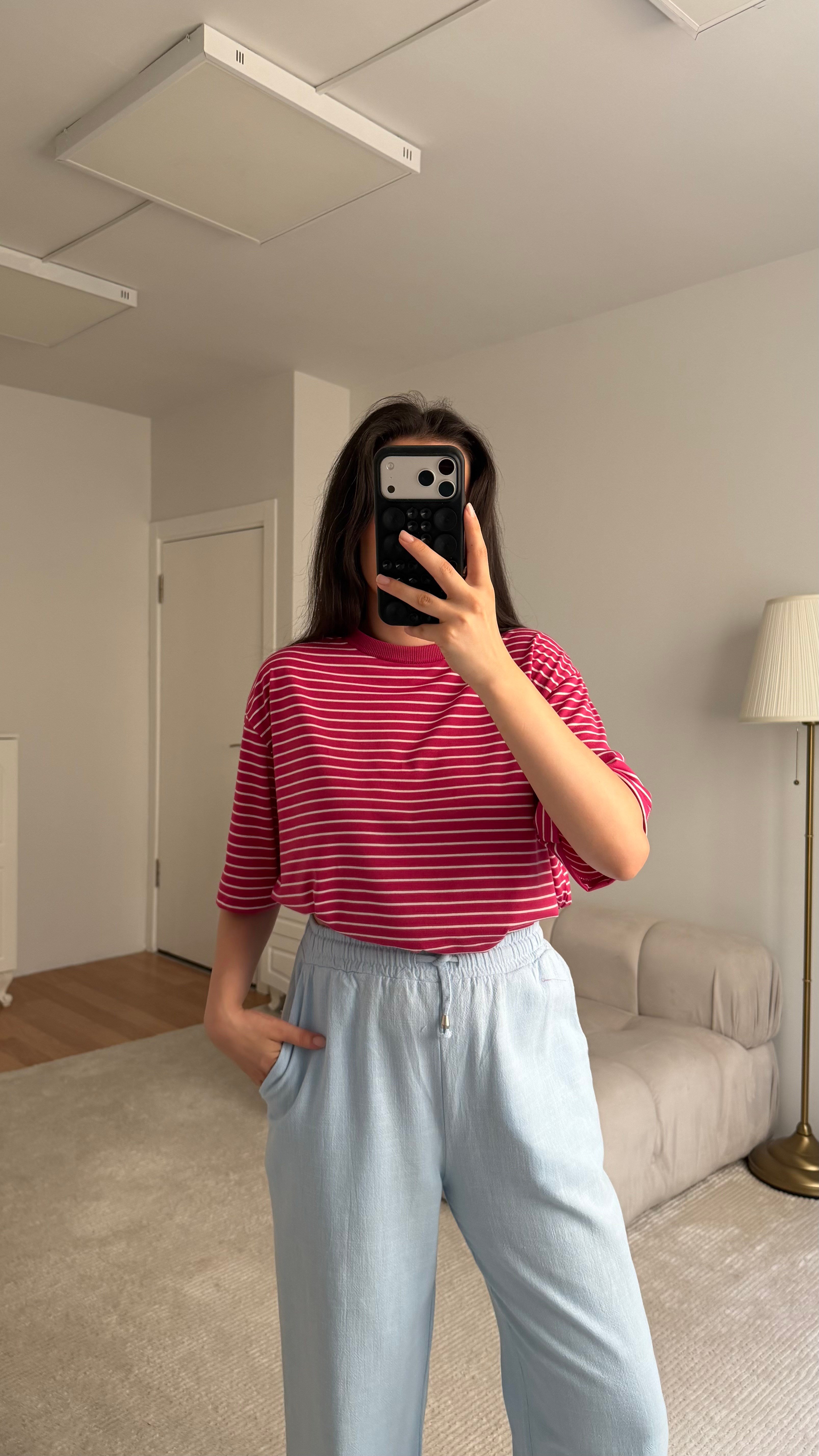 Mis Pembe Bisiklet Yaka Pamuklu Tişört