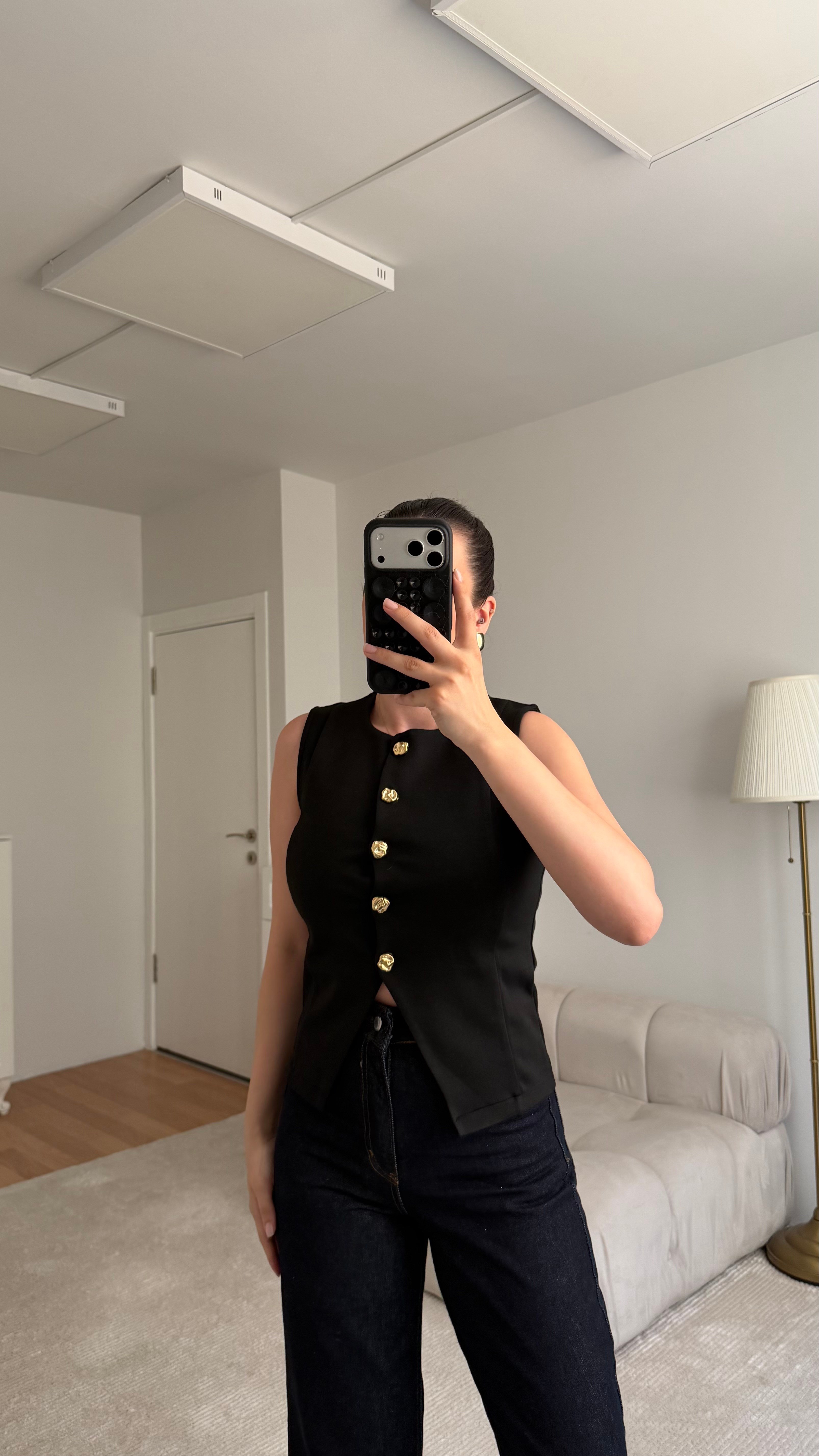 Mis Siyah Gold Düğme Detaylı Premium Yelek