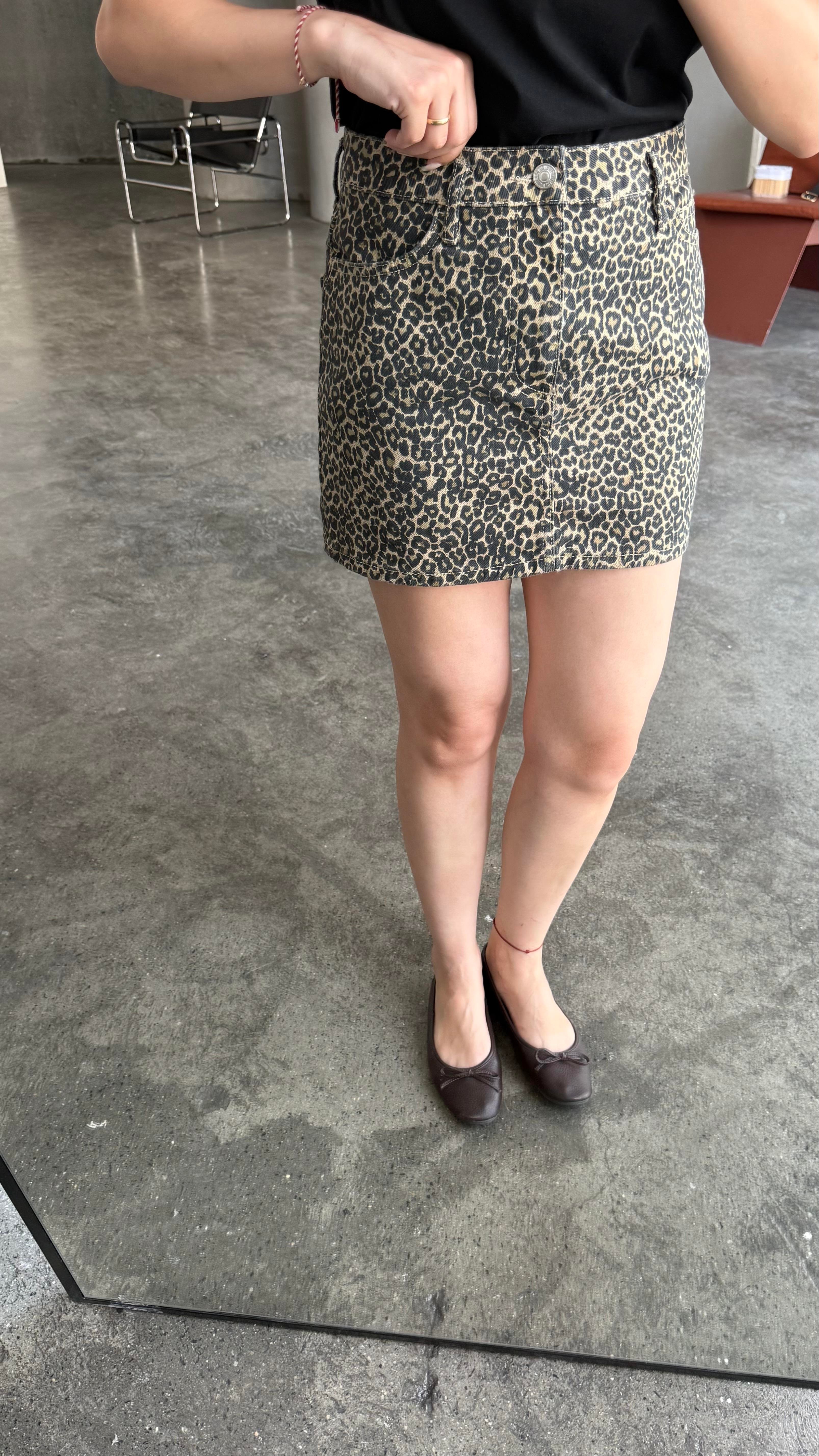 MNG Leopar Denim Etek