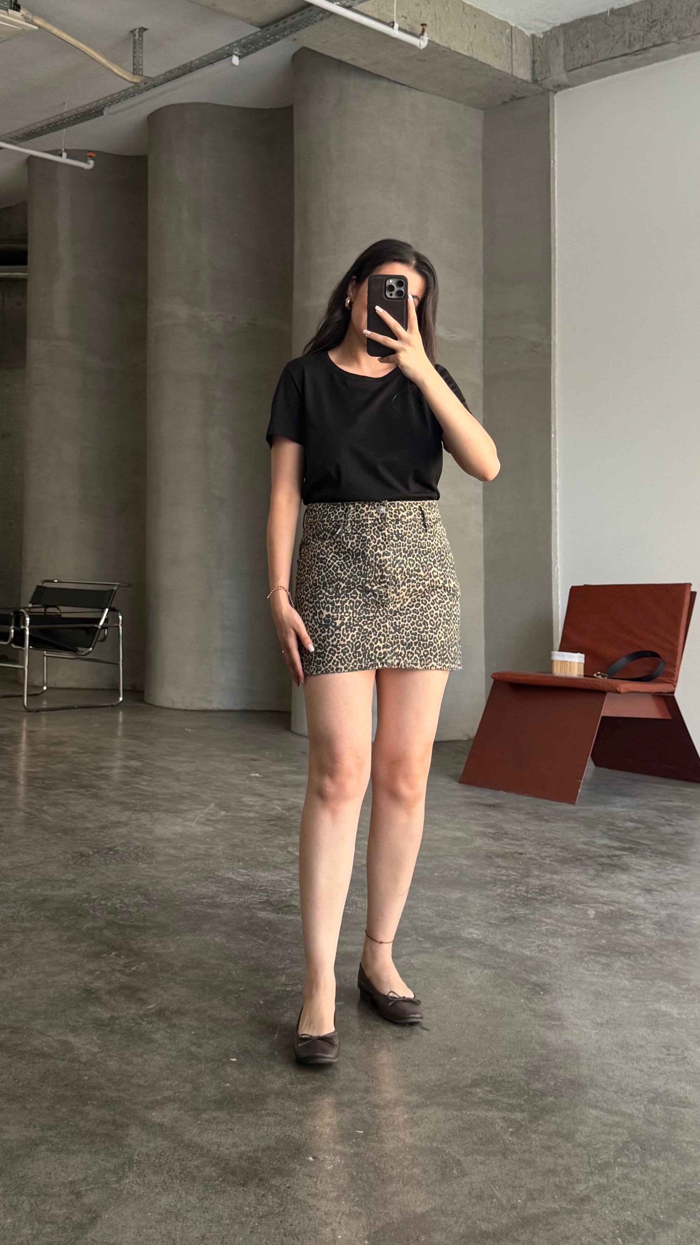 MNG Leopar Denim Etek