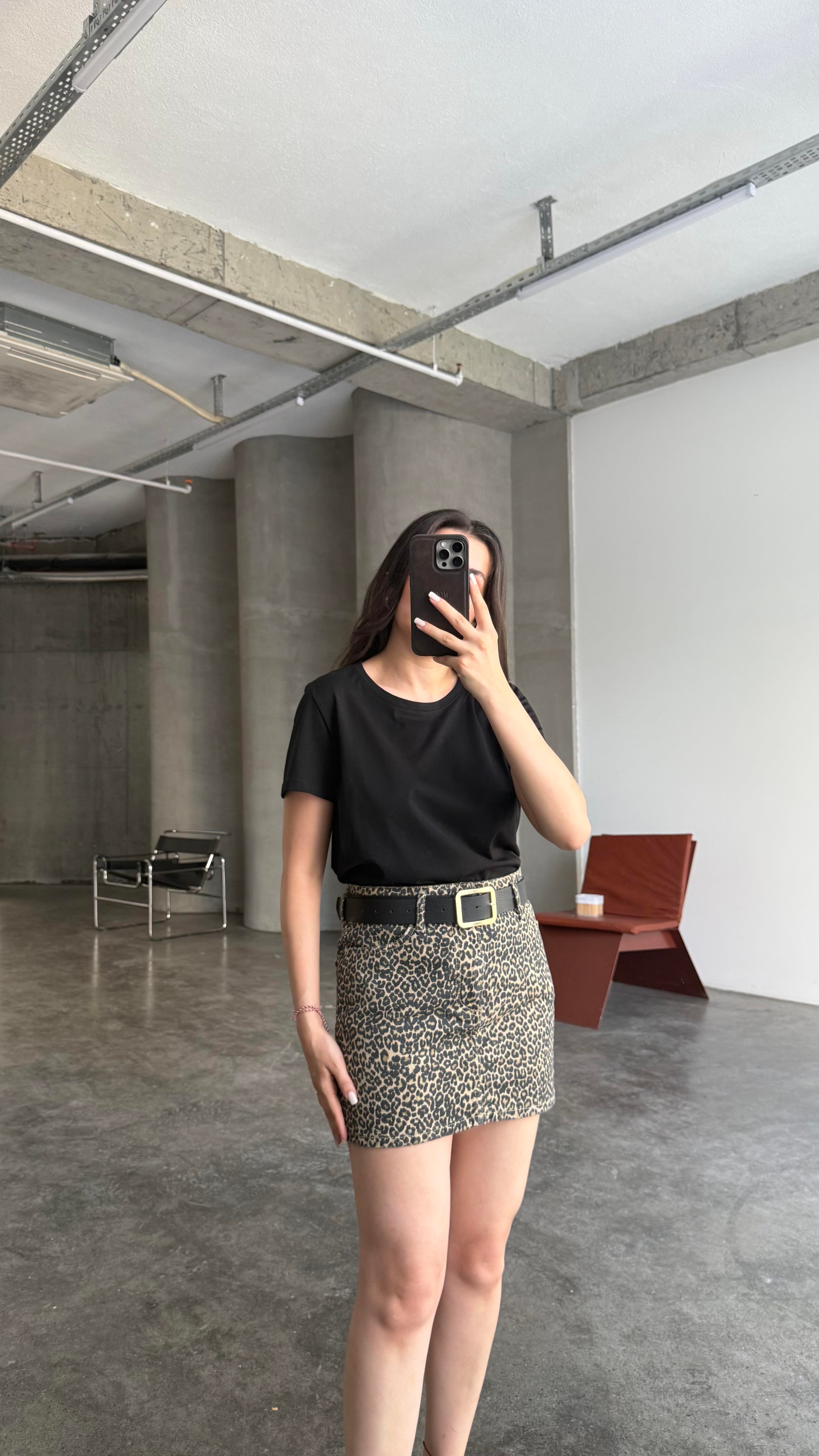 MNG Leopar Denim Etek
