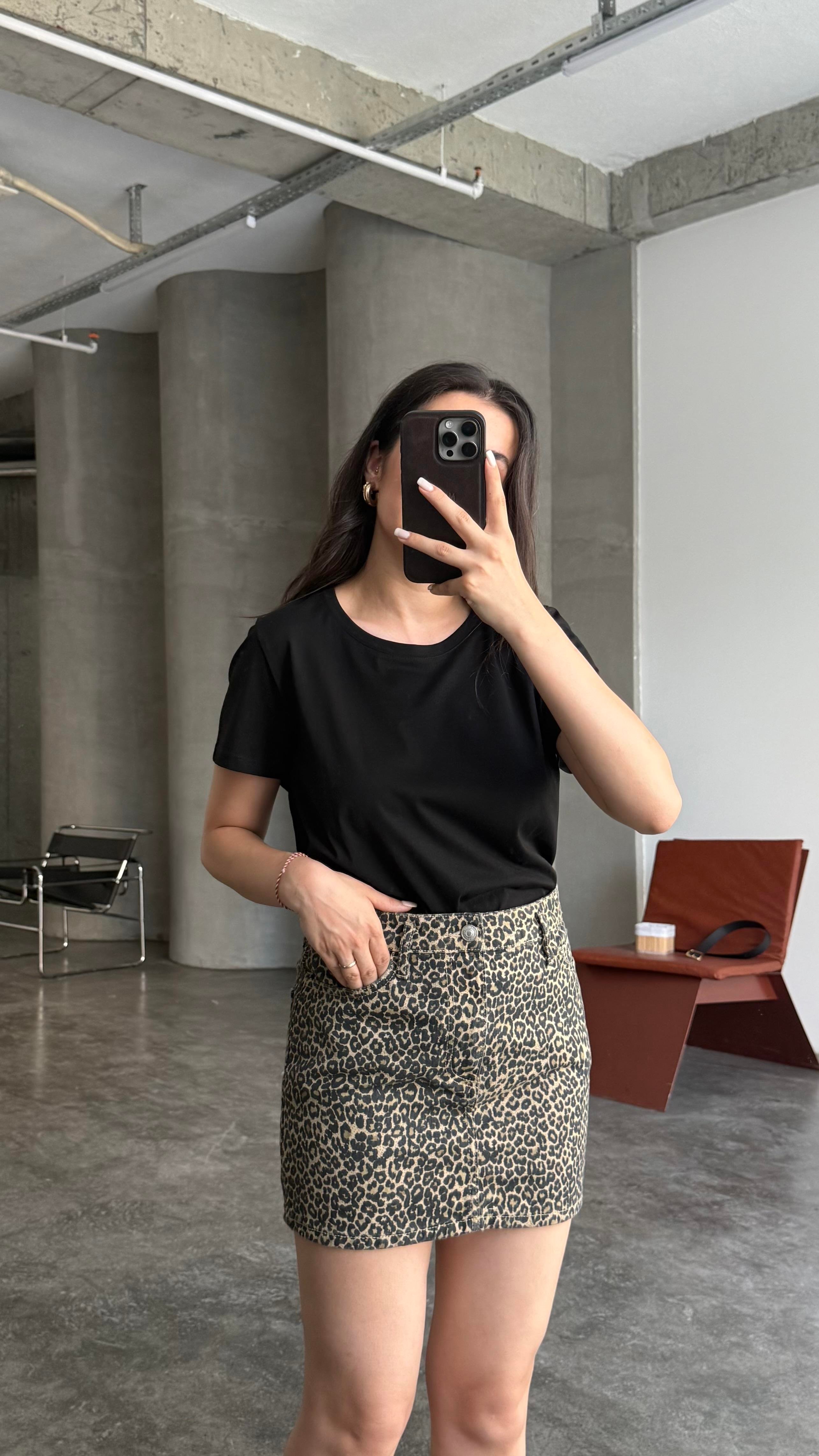 MNG Leopar Denim Etek