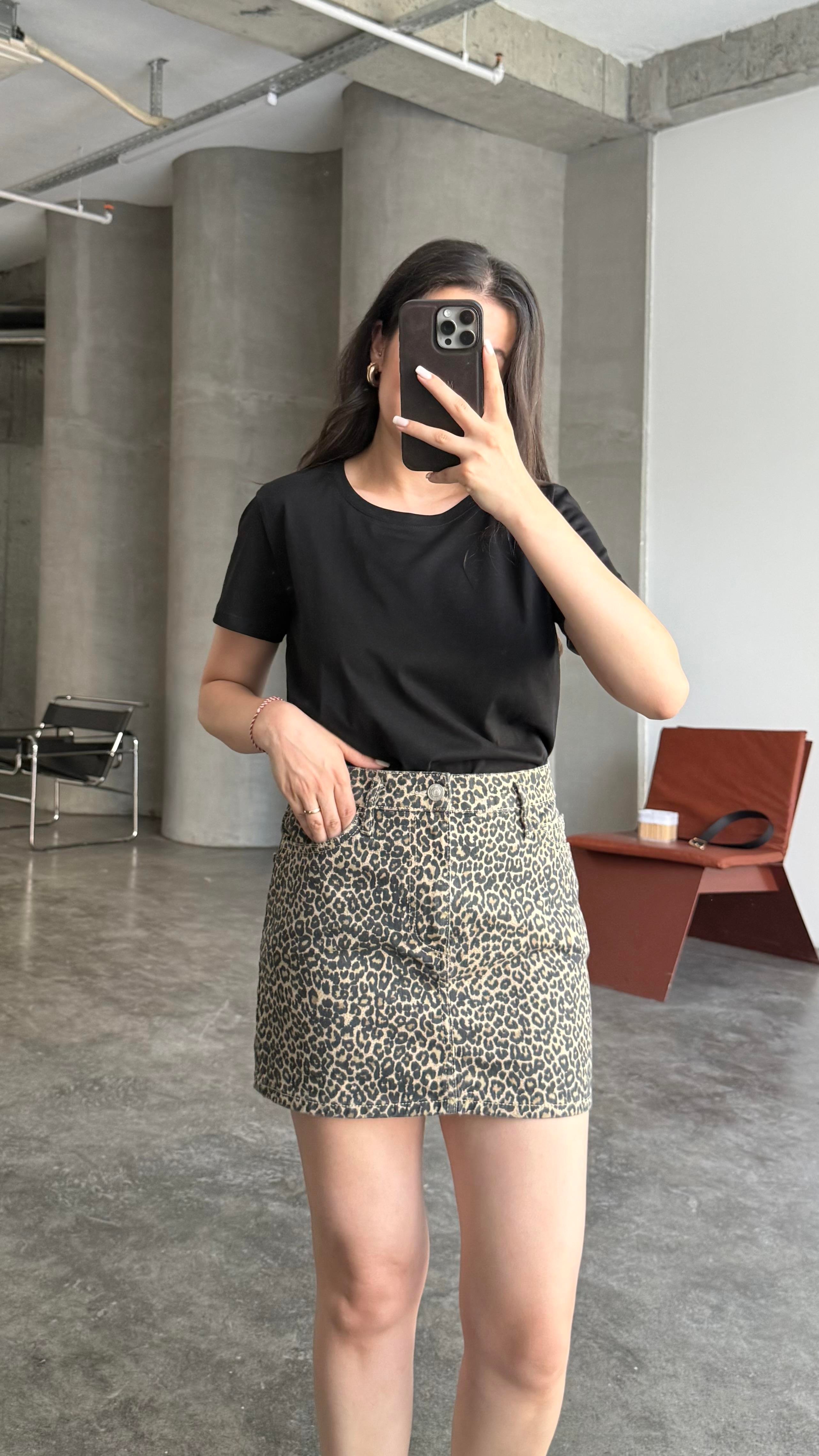 MNG Leopar Denim Etek