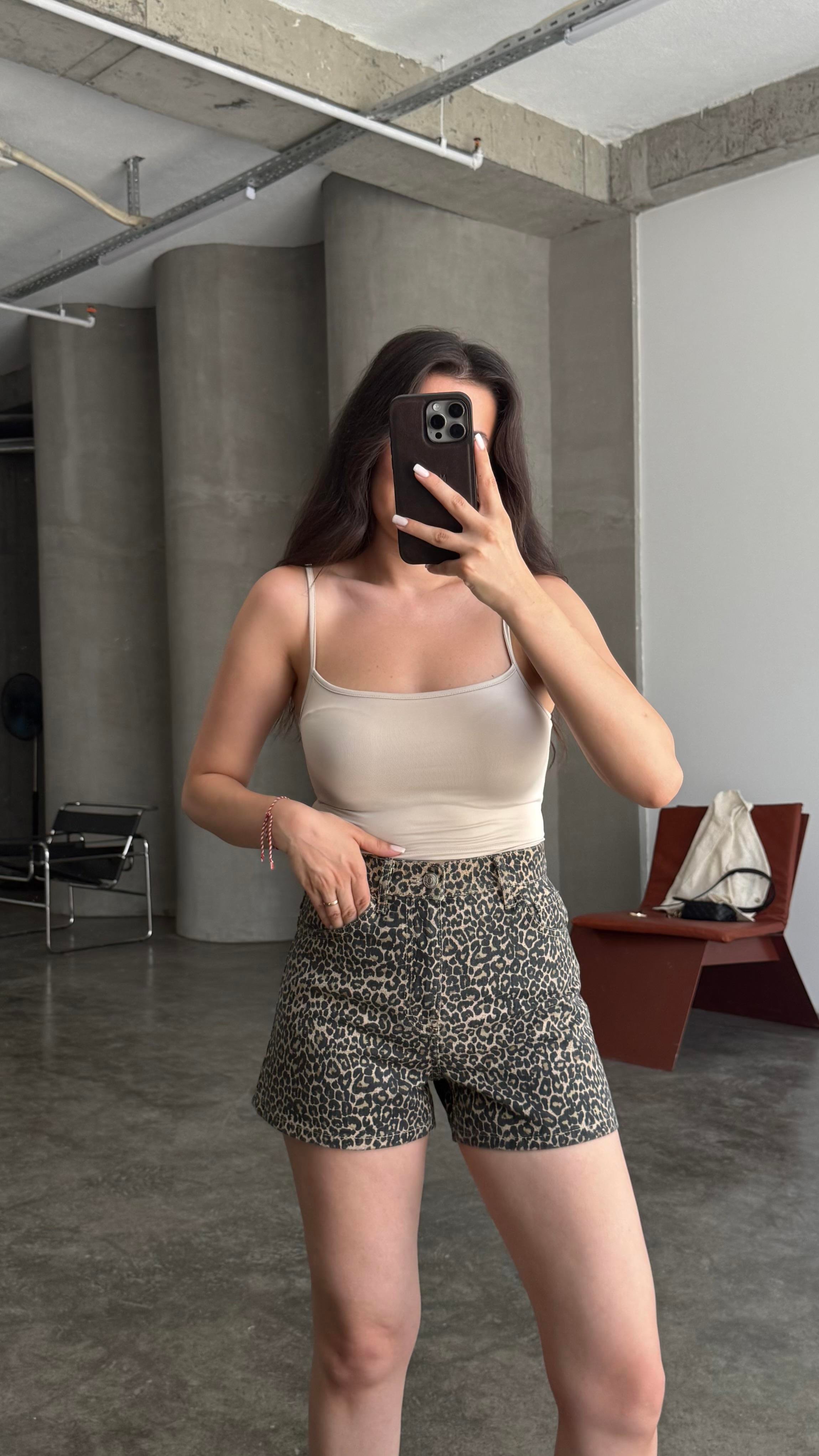 MNG Leopar Denim Şort