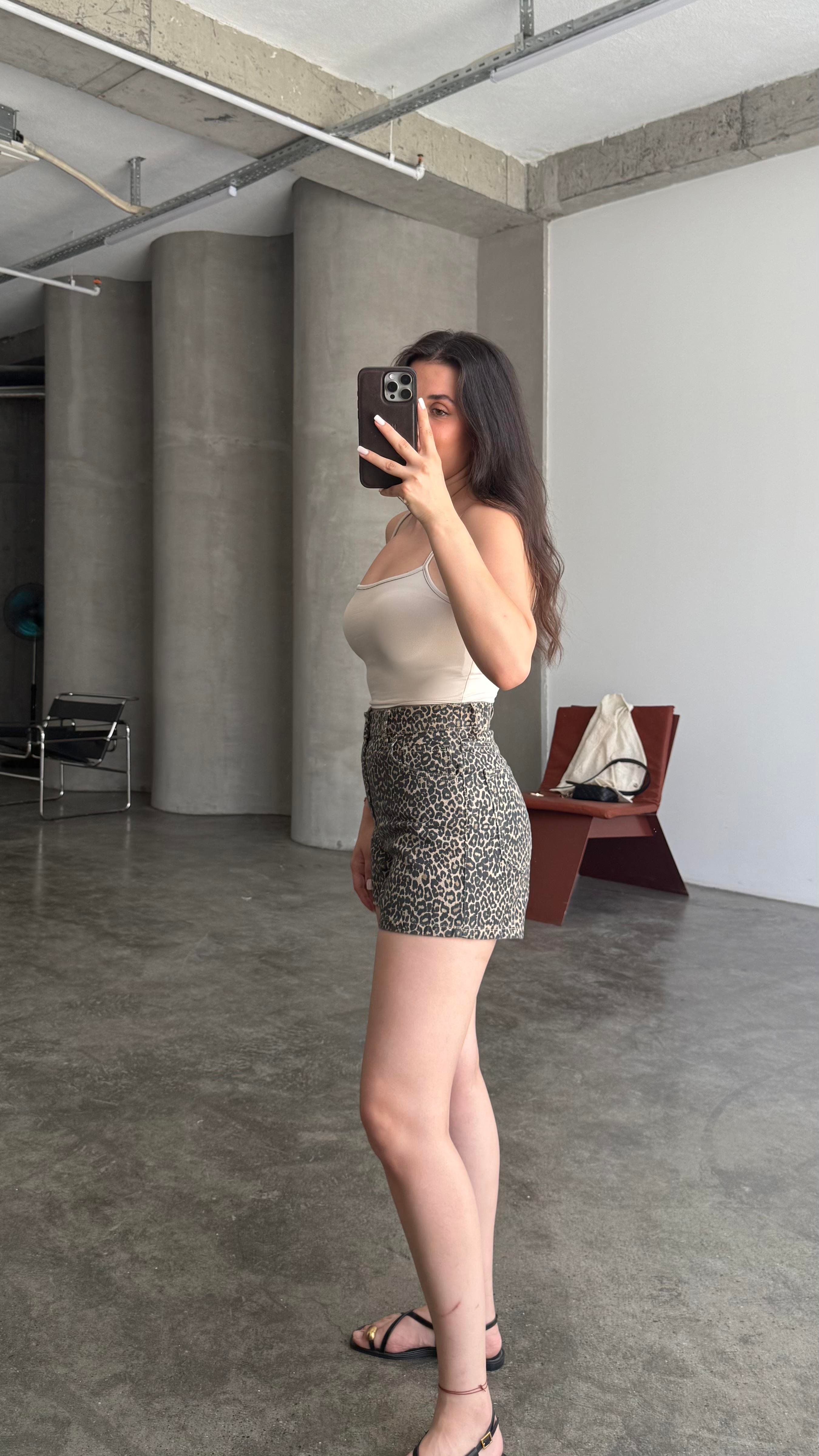 MNG Leopar Denim Şort