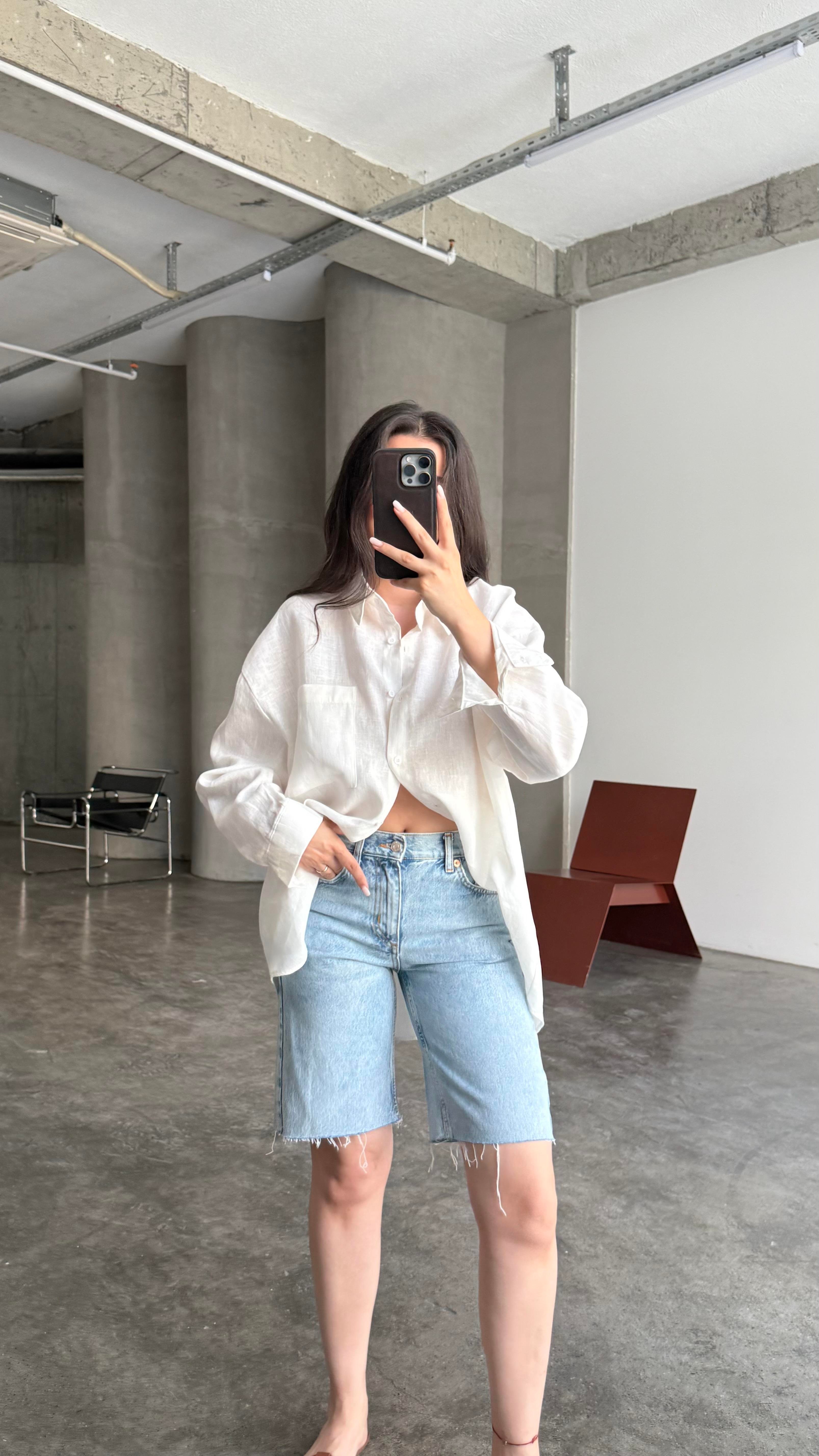 Mng Mavi Orta Bel Bermuda Denim Şort