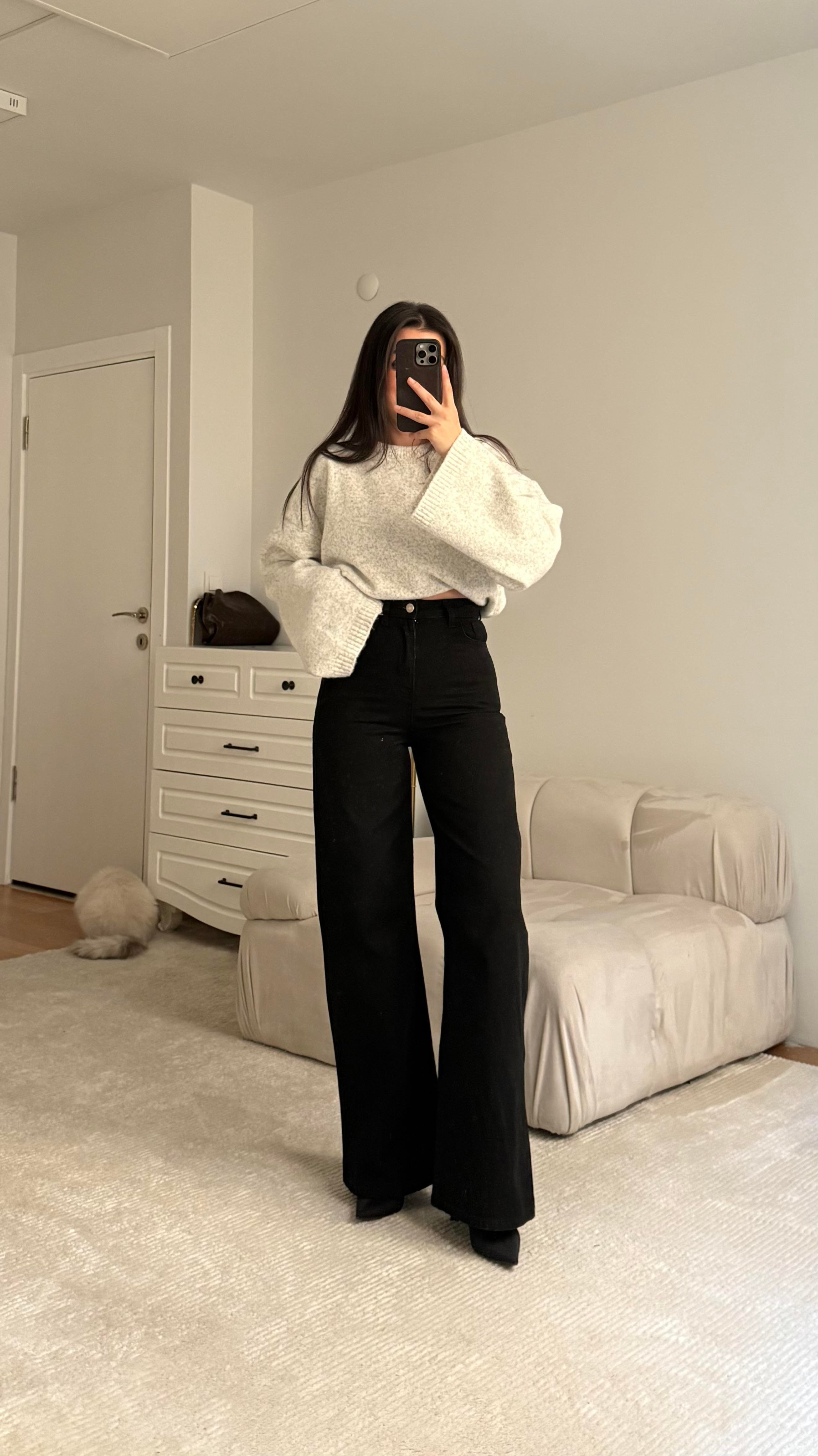 Mng Siyah Wide Leg Jean