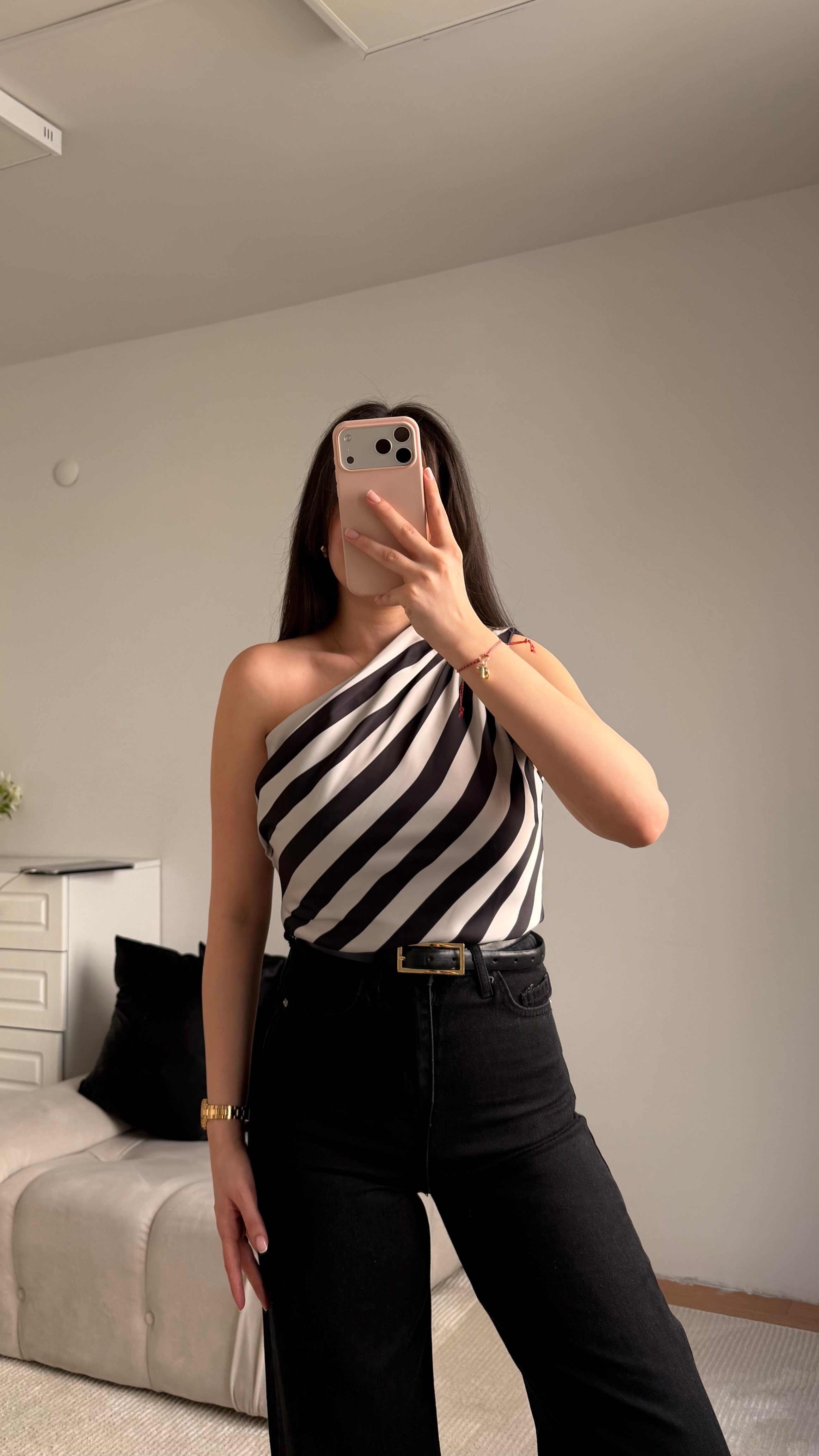 Mng Zebra Kayık Yaka Saten Bluz 