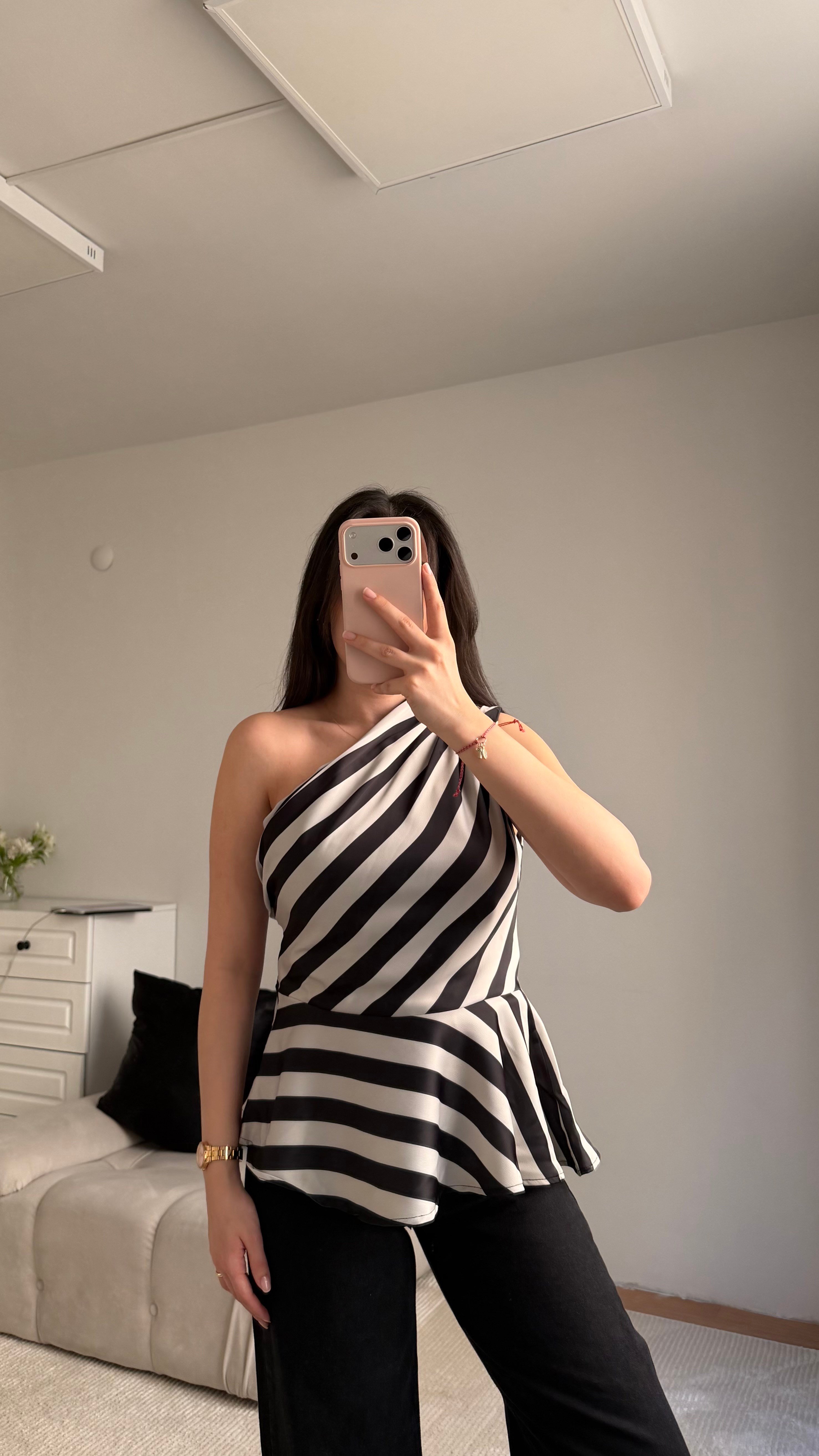 Mng Zebra Kayık Yaka Saten Bluz 