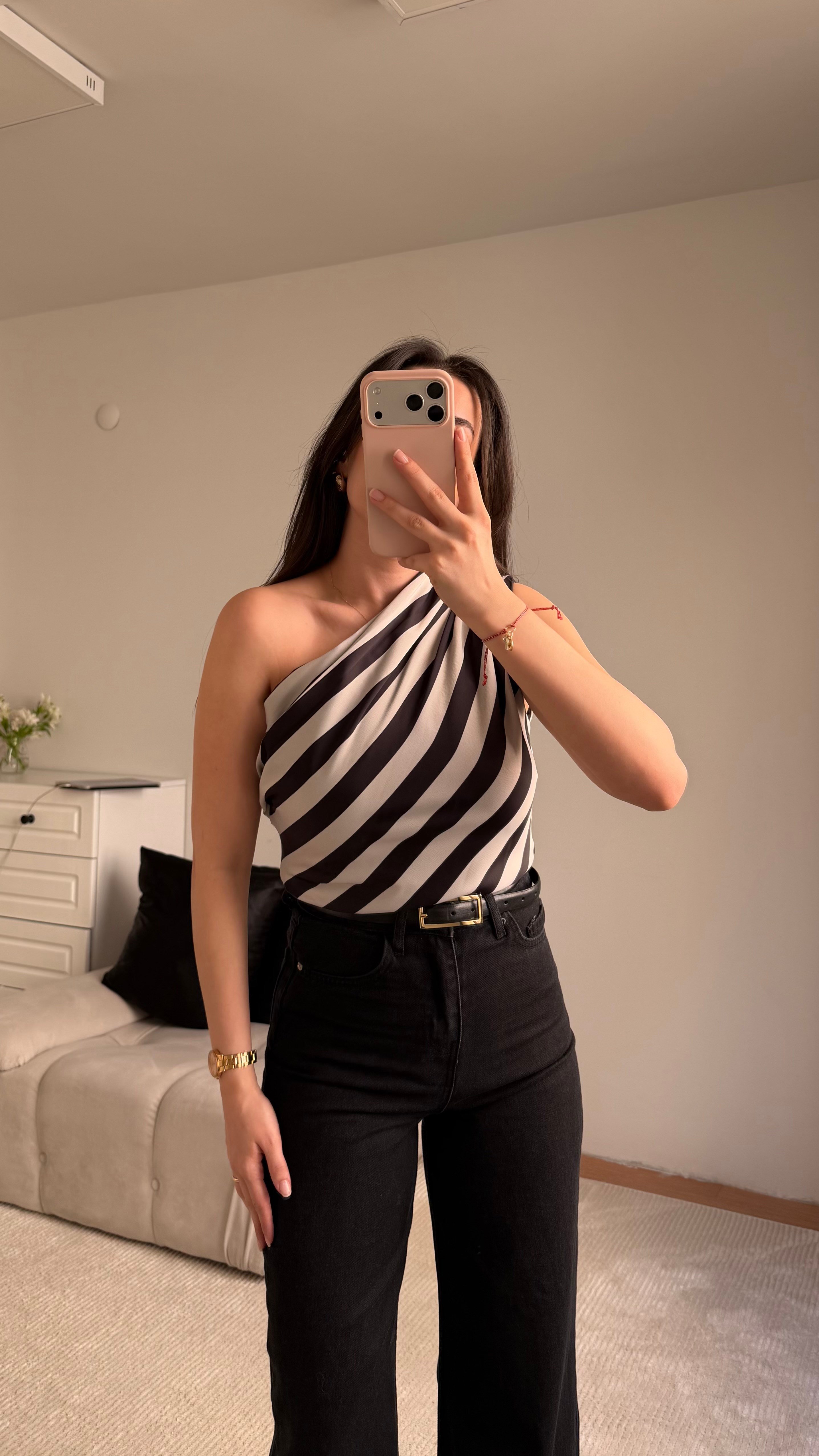 Mng Zebra Kayık Yaka Saten Bluz 