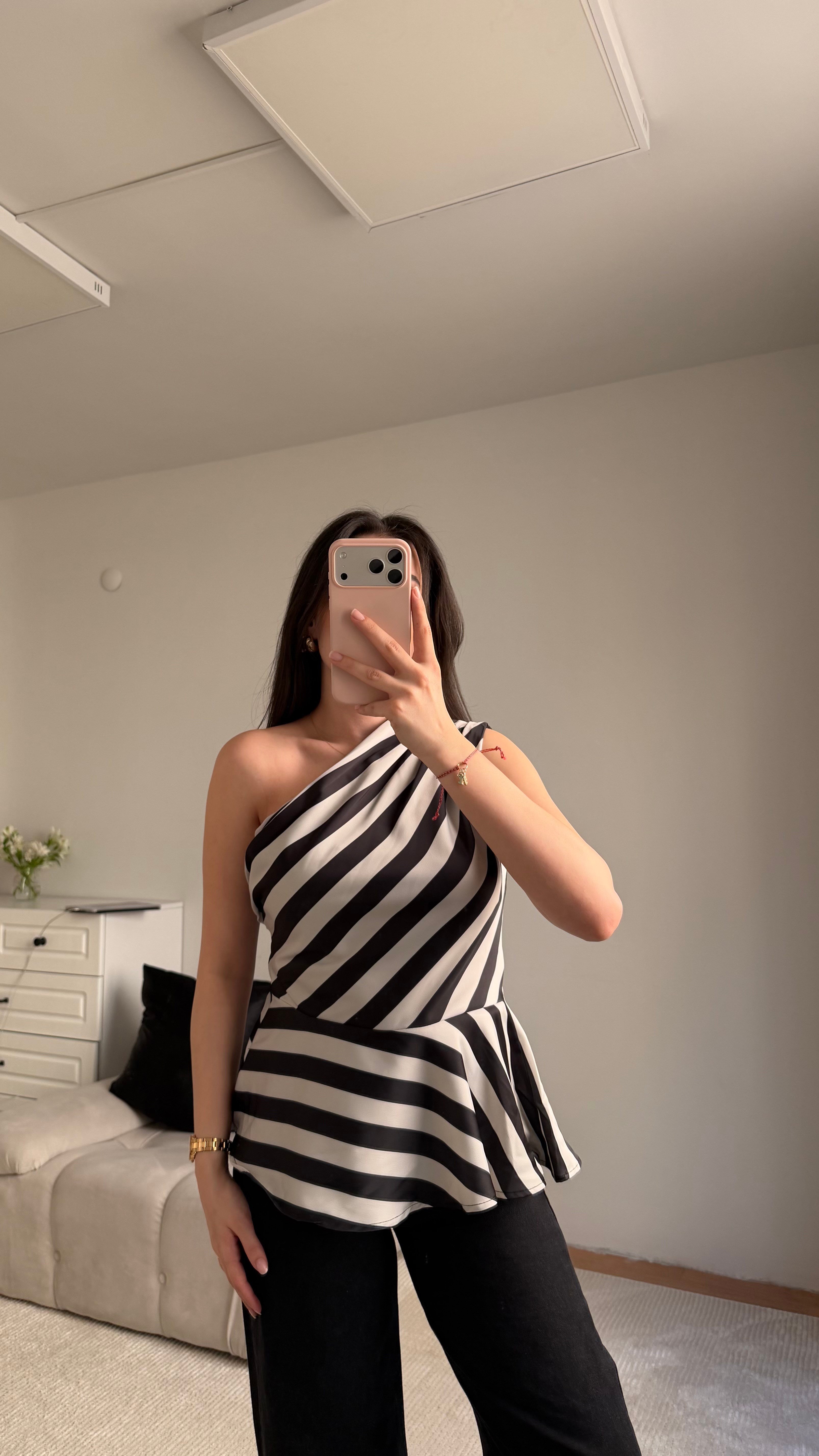 Mng Zebra Kayık Yaka Saten Bluz 