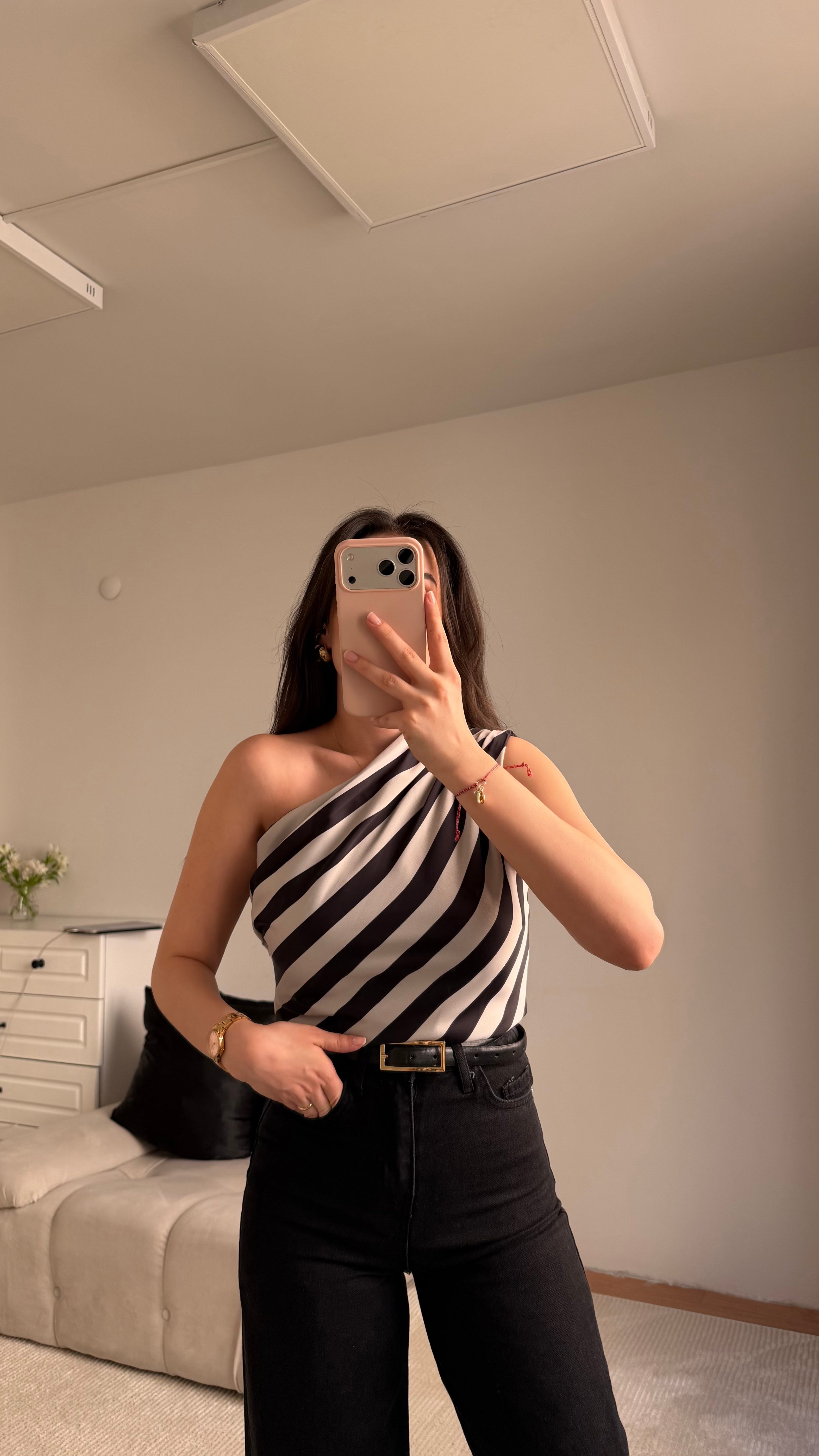Mng Zebra Kayık Yaka Saten Bluz 