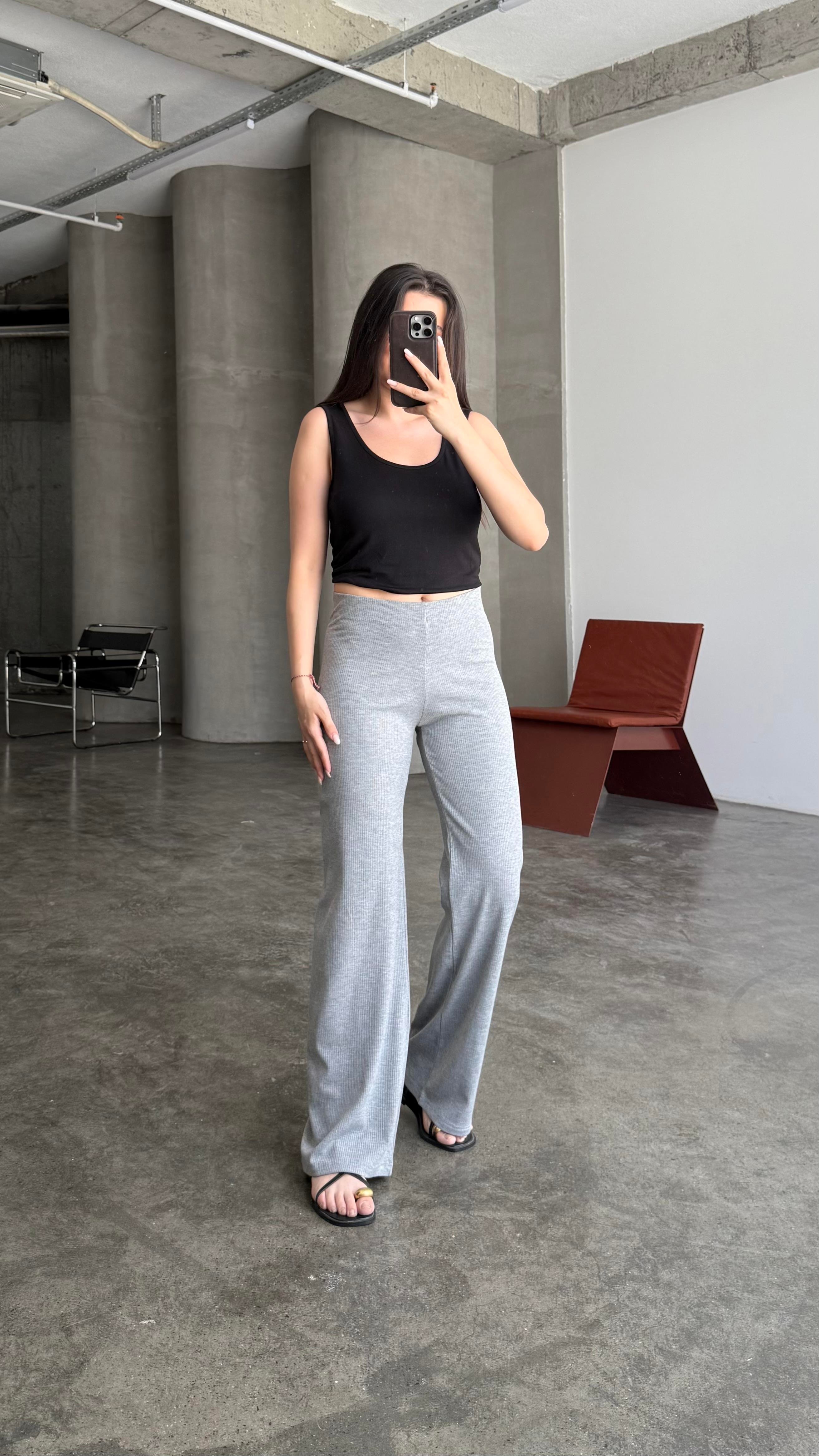 Modal Gri Fitilli Basic Pantalon