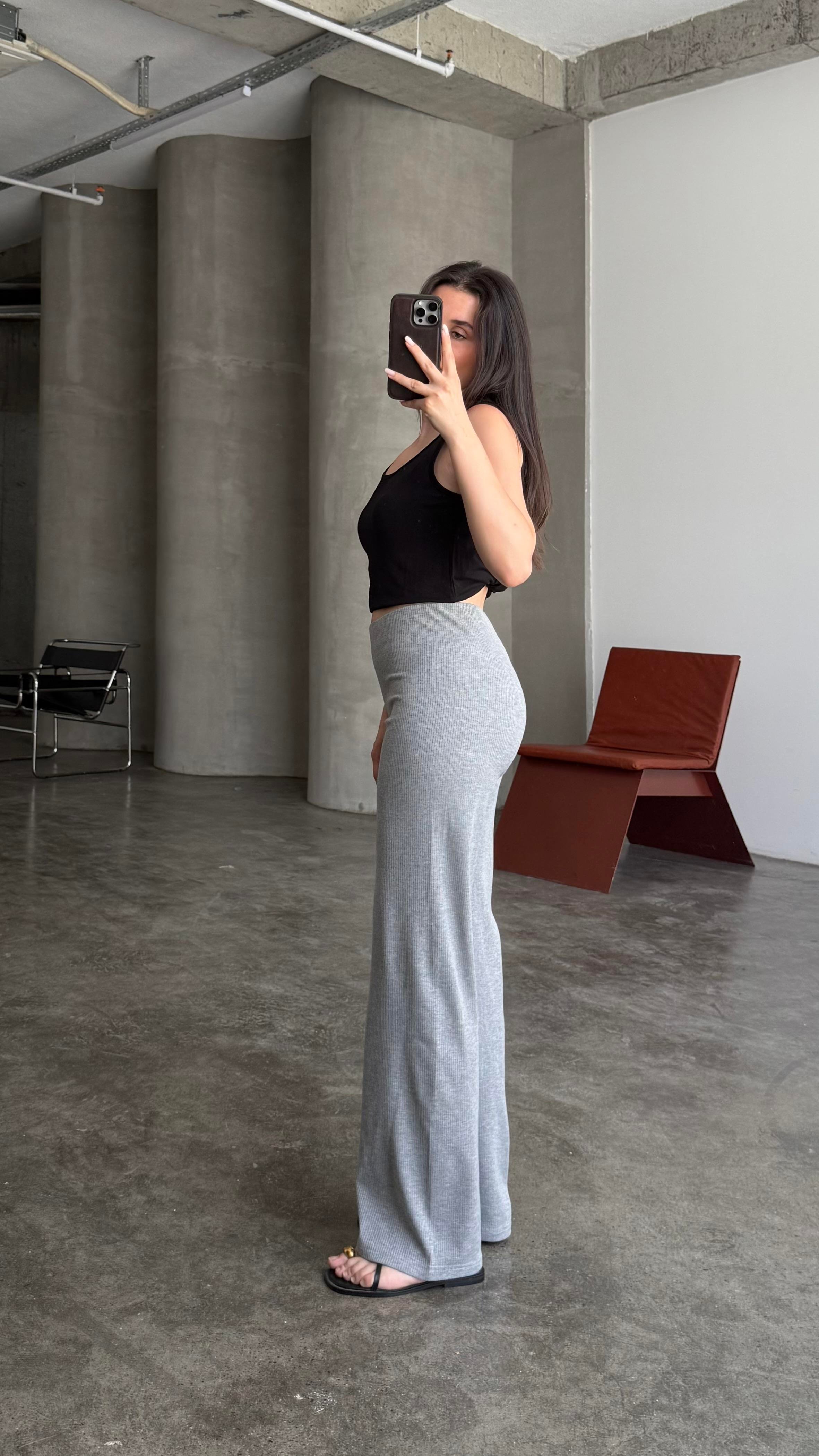 Modal Gri Fitilli Basic Pantalon