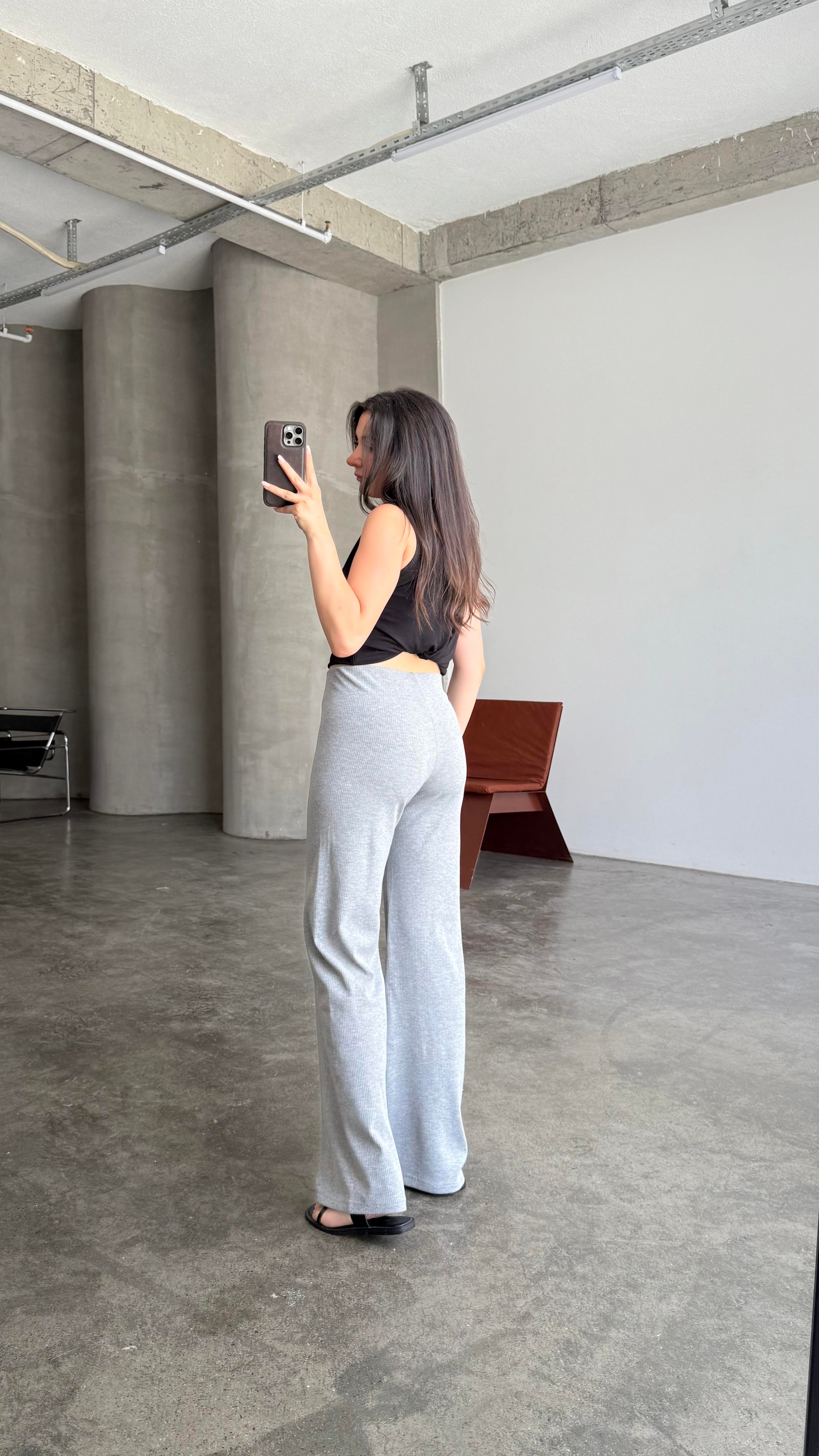 Modal Gri Fitilli Basic Pantalon