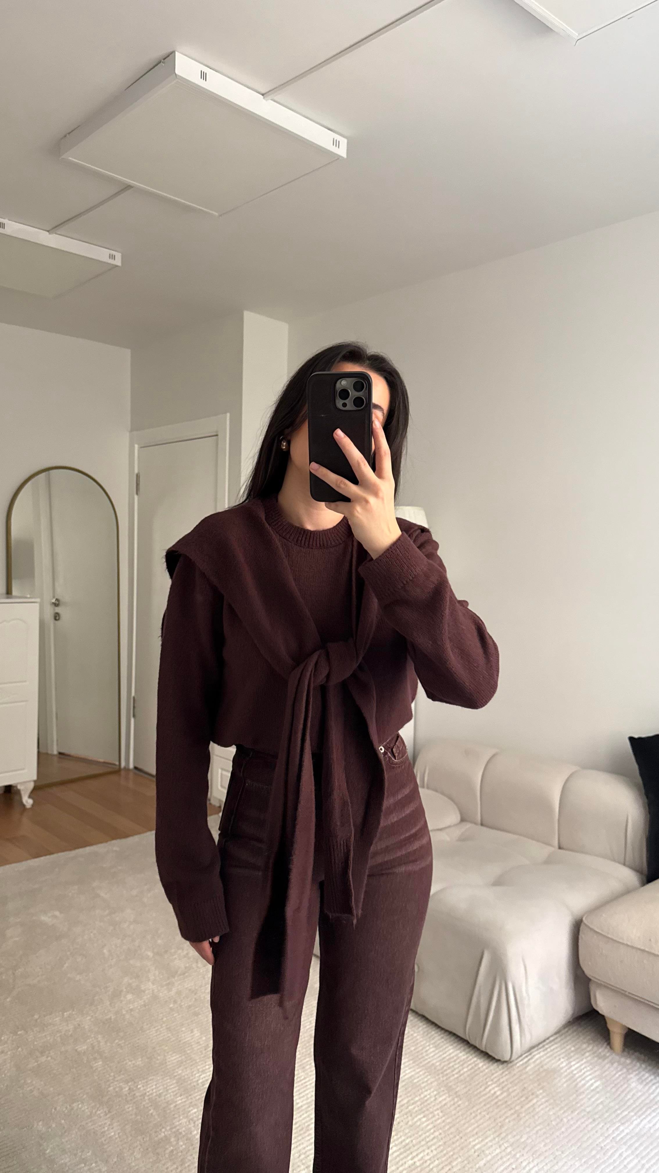 Mürdüm Omuzdan Kol Bağlamalı Basıc Kazak