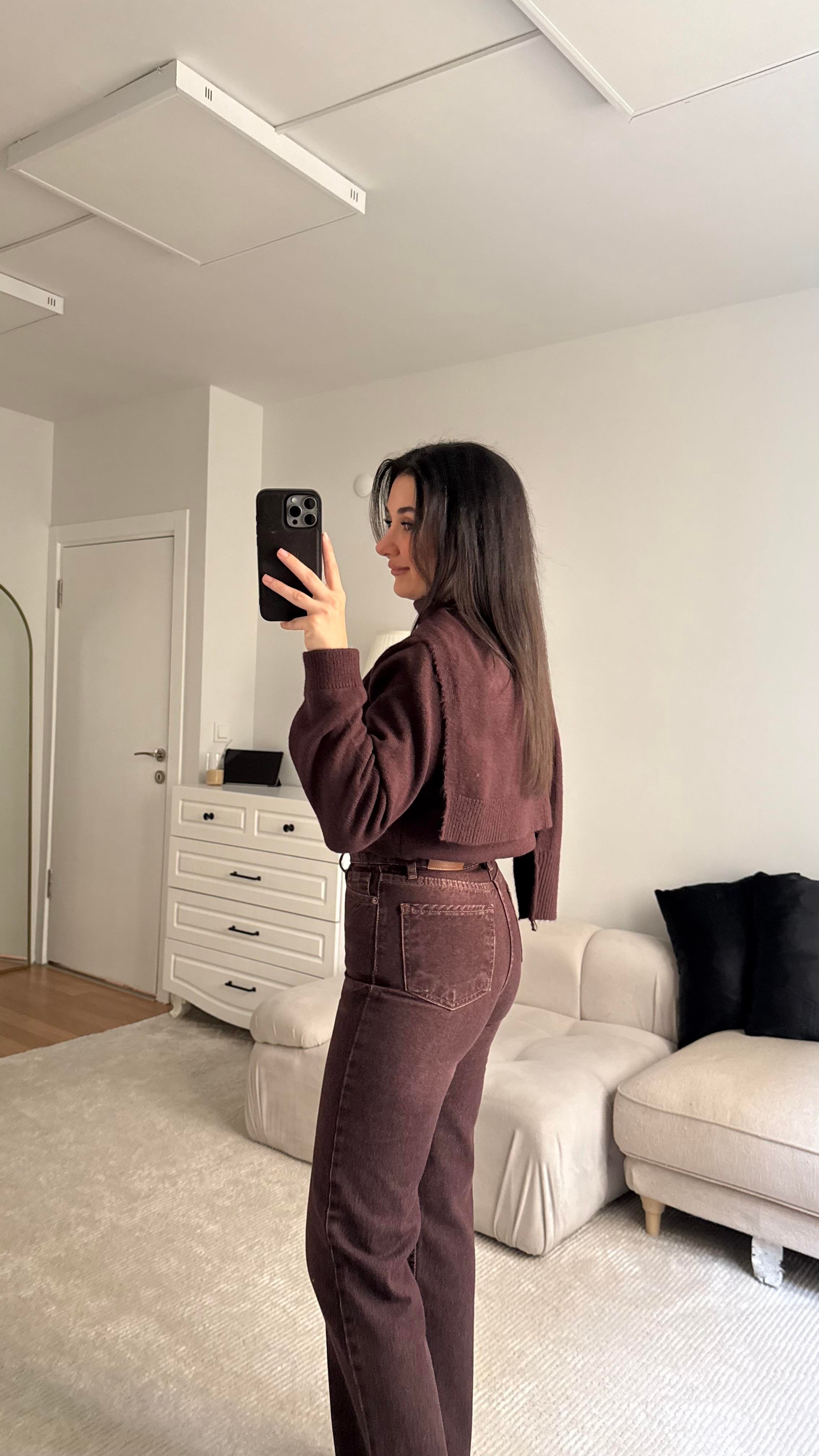 Mürdüm Omuzdan Kol Bağlamalı Basıc Kazak