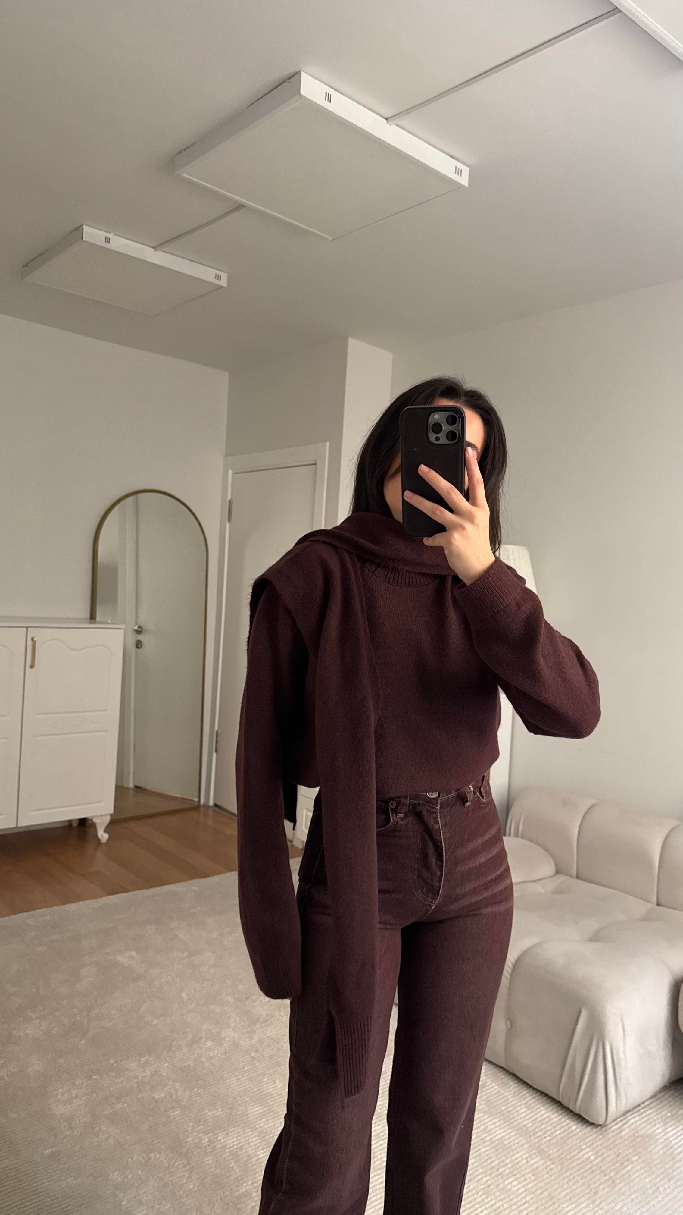 Mürdüm Omuzdan Kol Bağlamalı Basıc Kazak