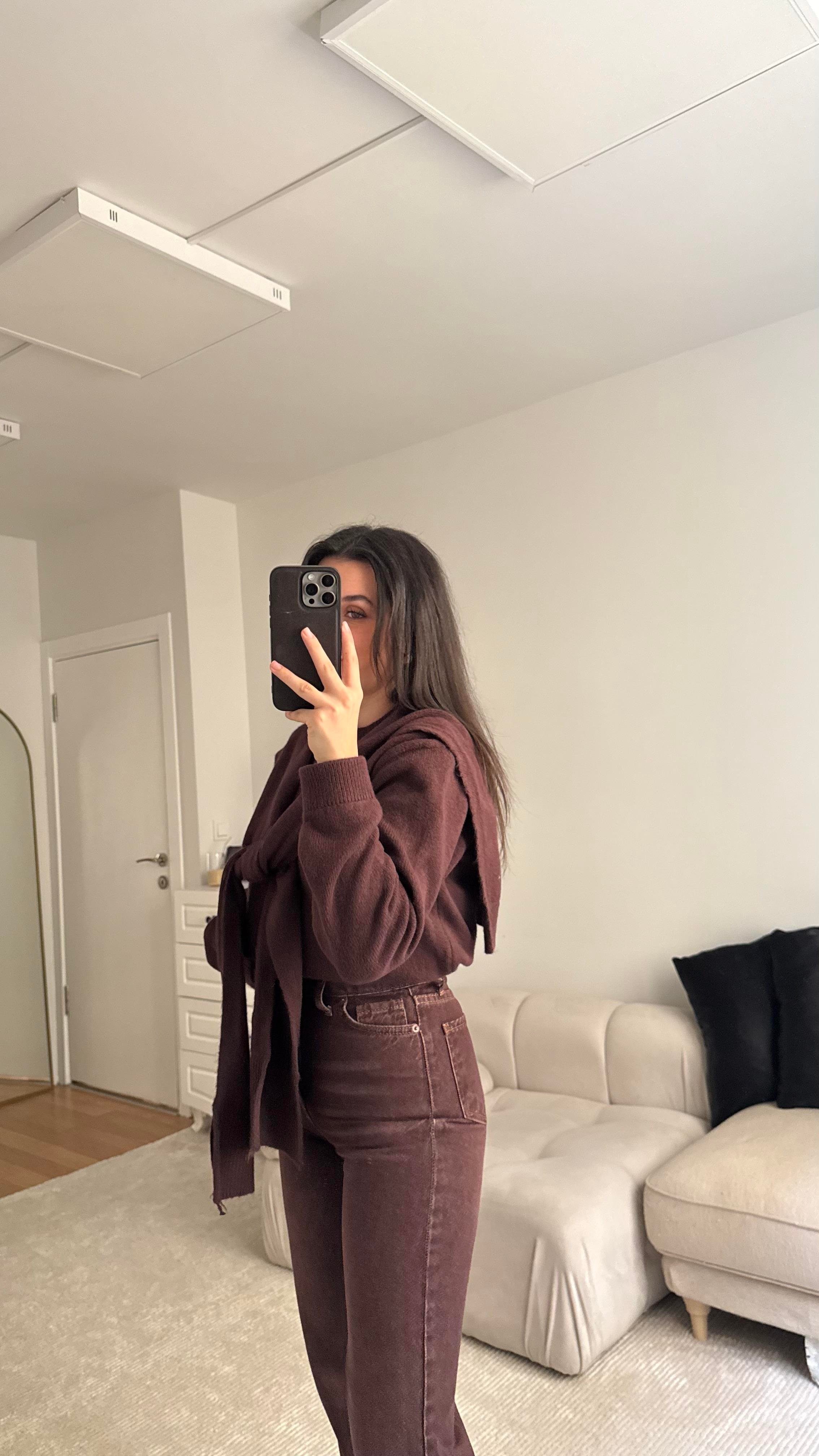 Mürdüm Omuzdan Kol Bağlamalı Basıc Kazak