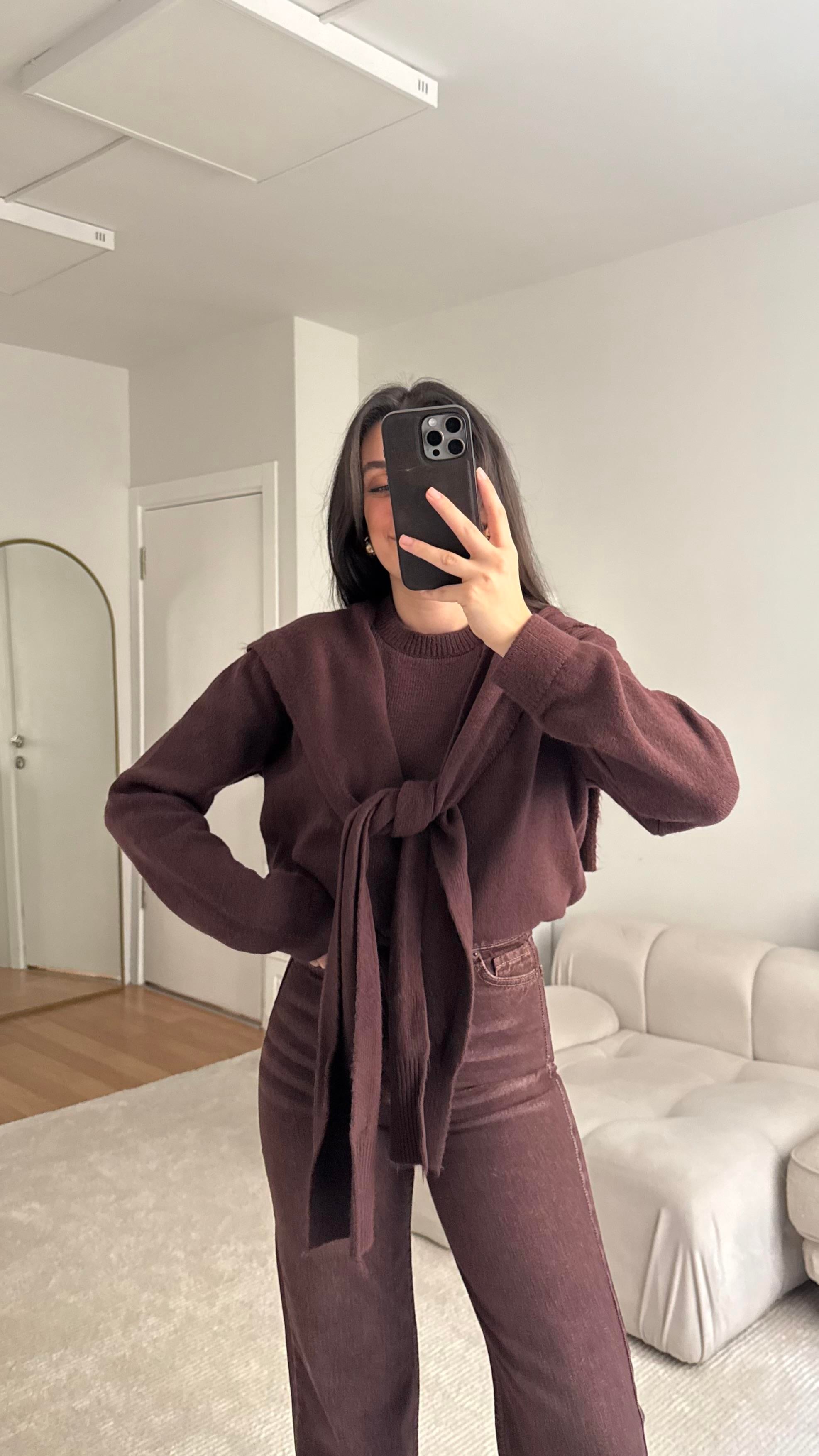 Mürdüm Omuzdan Kol Bağlamalı Basıc Kazak