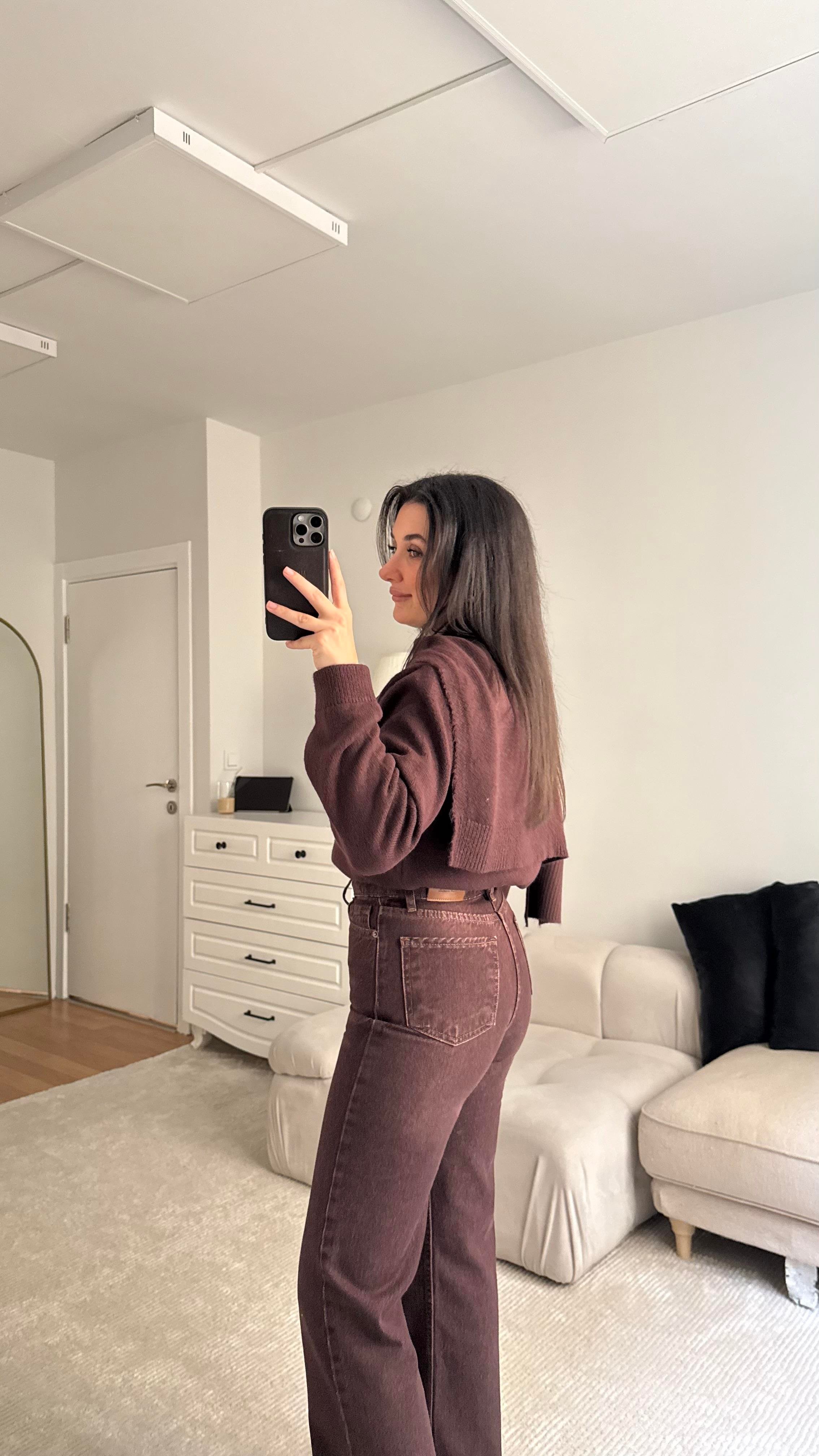 Mürdüm Omuzdan Kol Bağlamalı Basıc Kazak