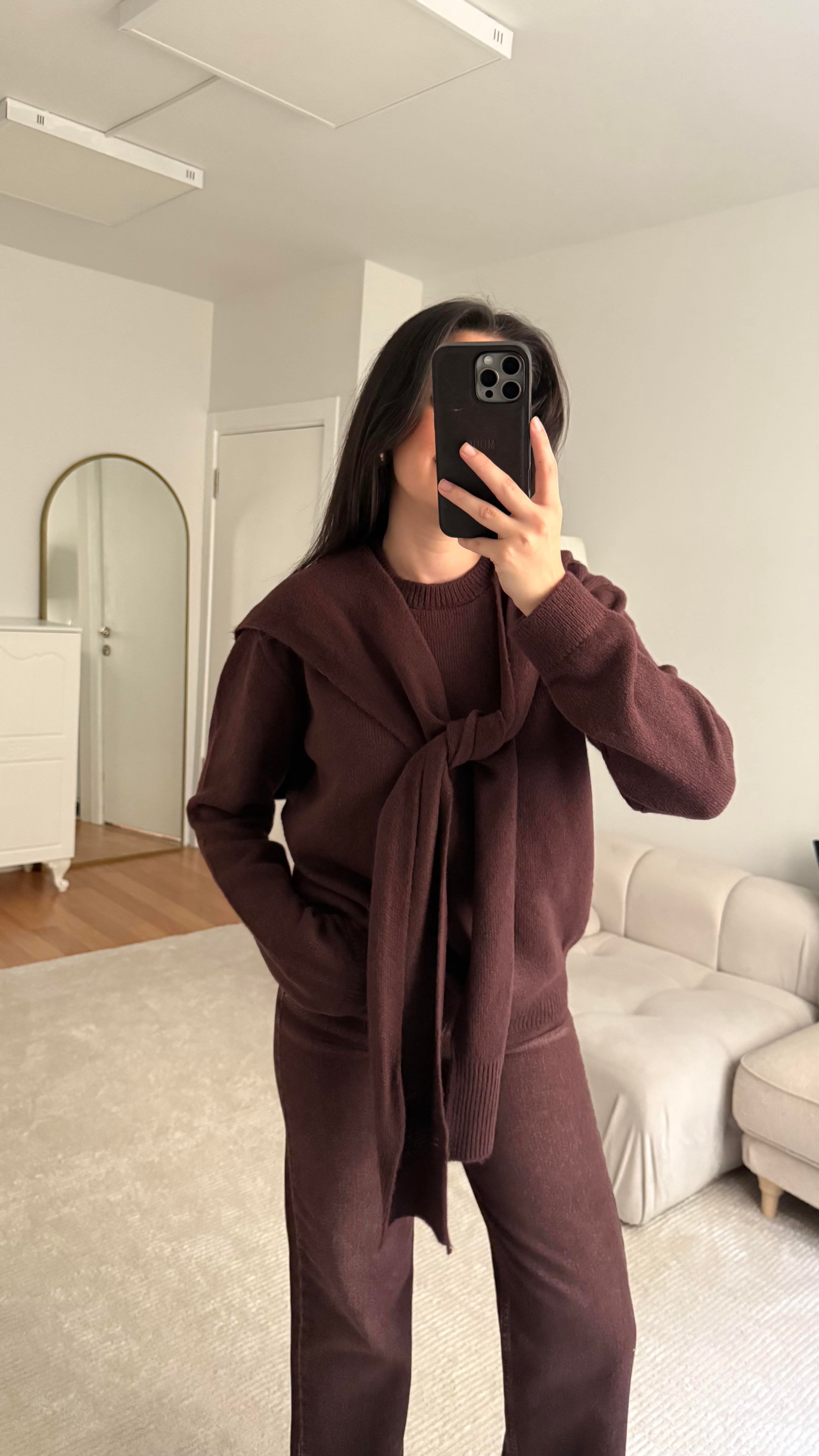 Mürdüm Omuzdan Kol Bağlamalı Basıc Kazak