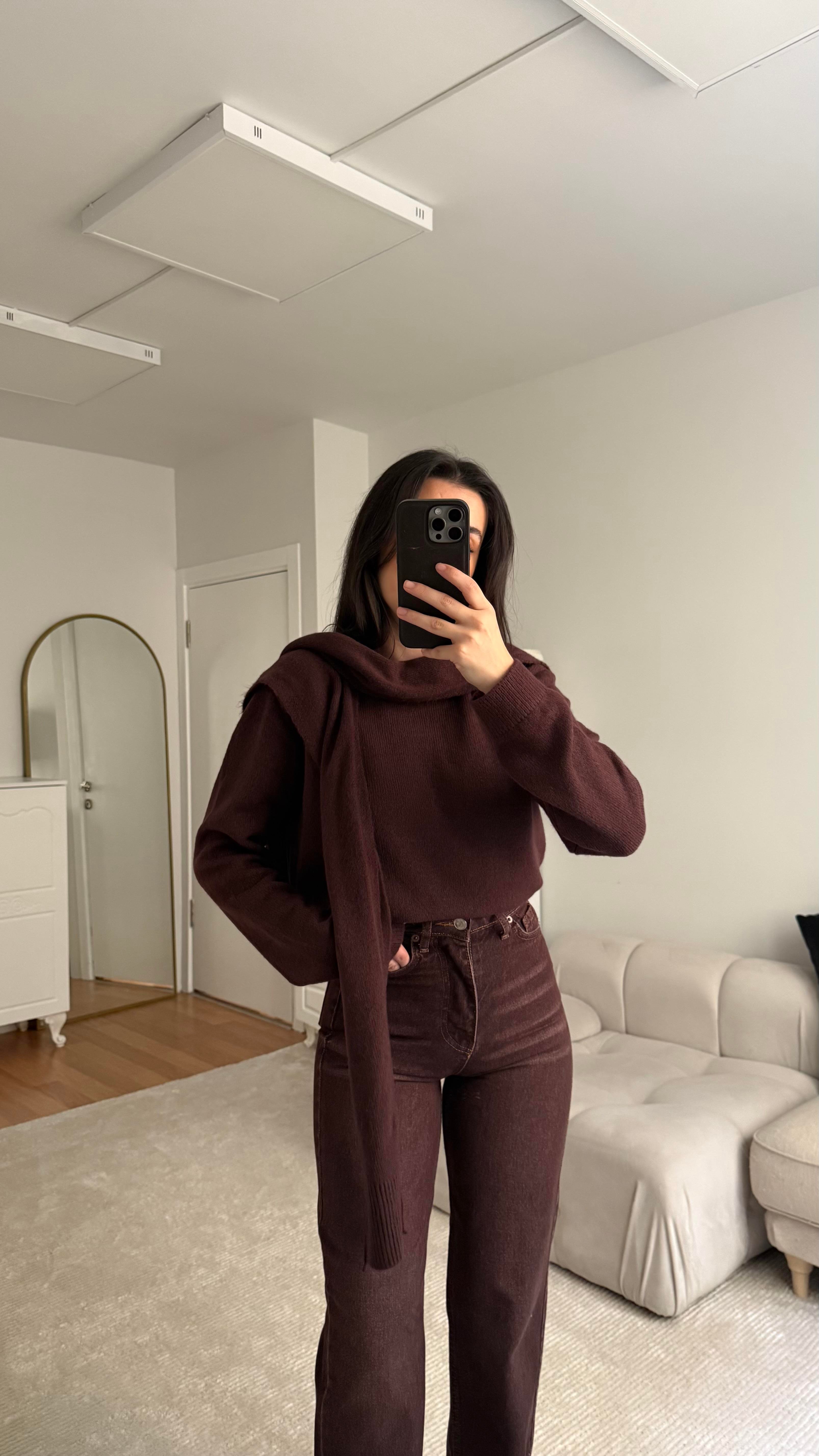 Mürdüm Omuzdan Kol Bağlamalı Basıc Kazak