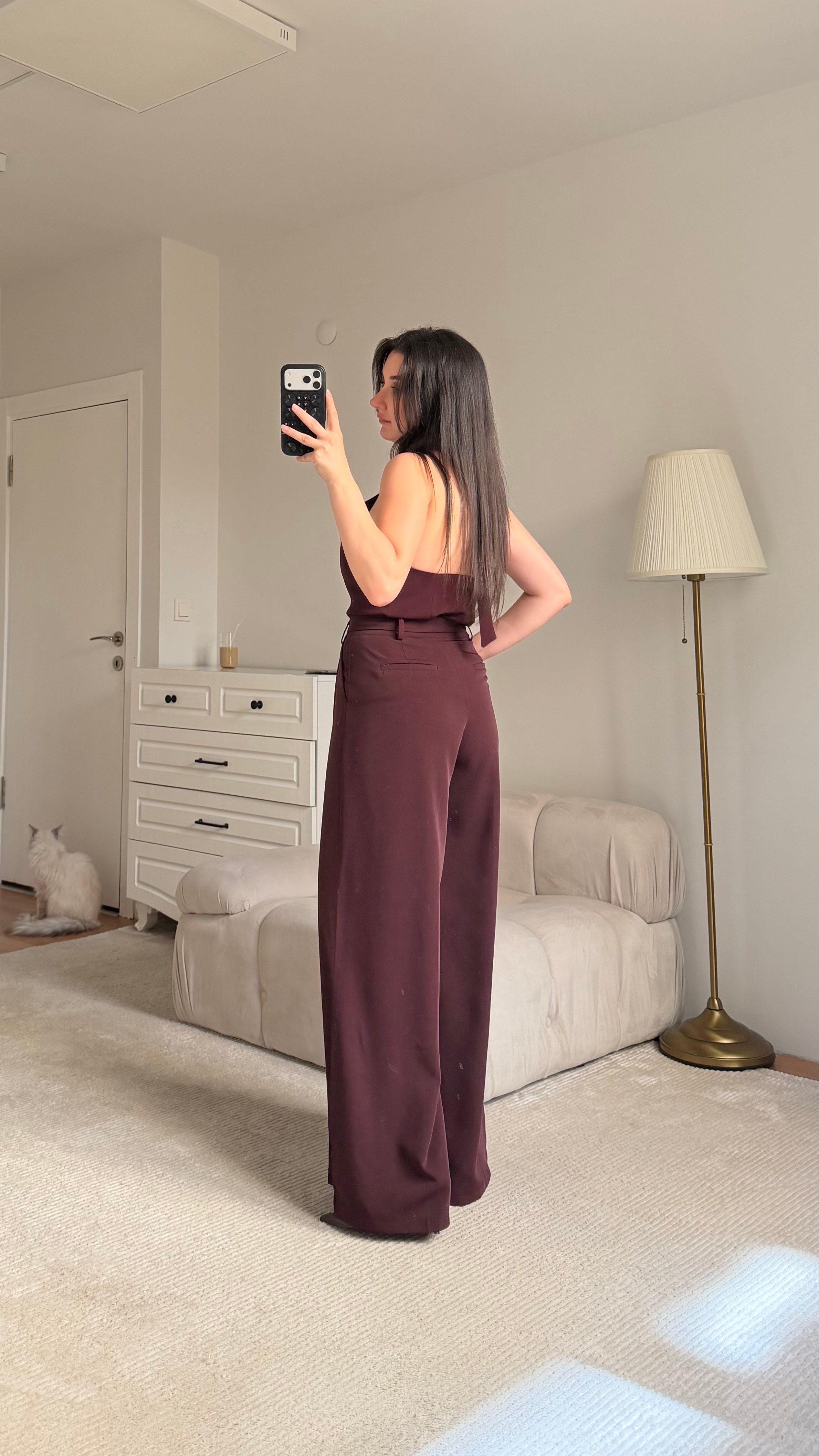 Mürdüm Yüksek Bel Premium Kemerli Pantolon 