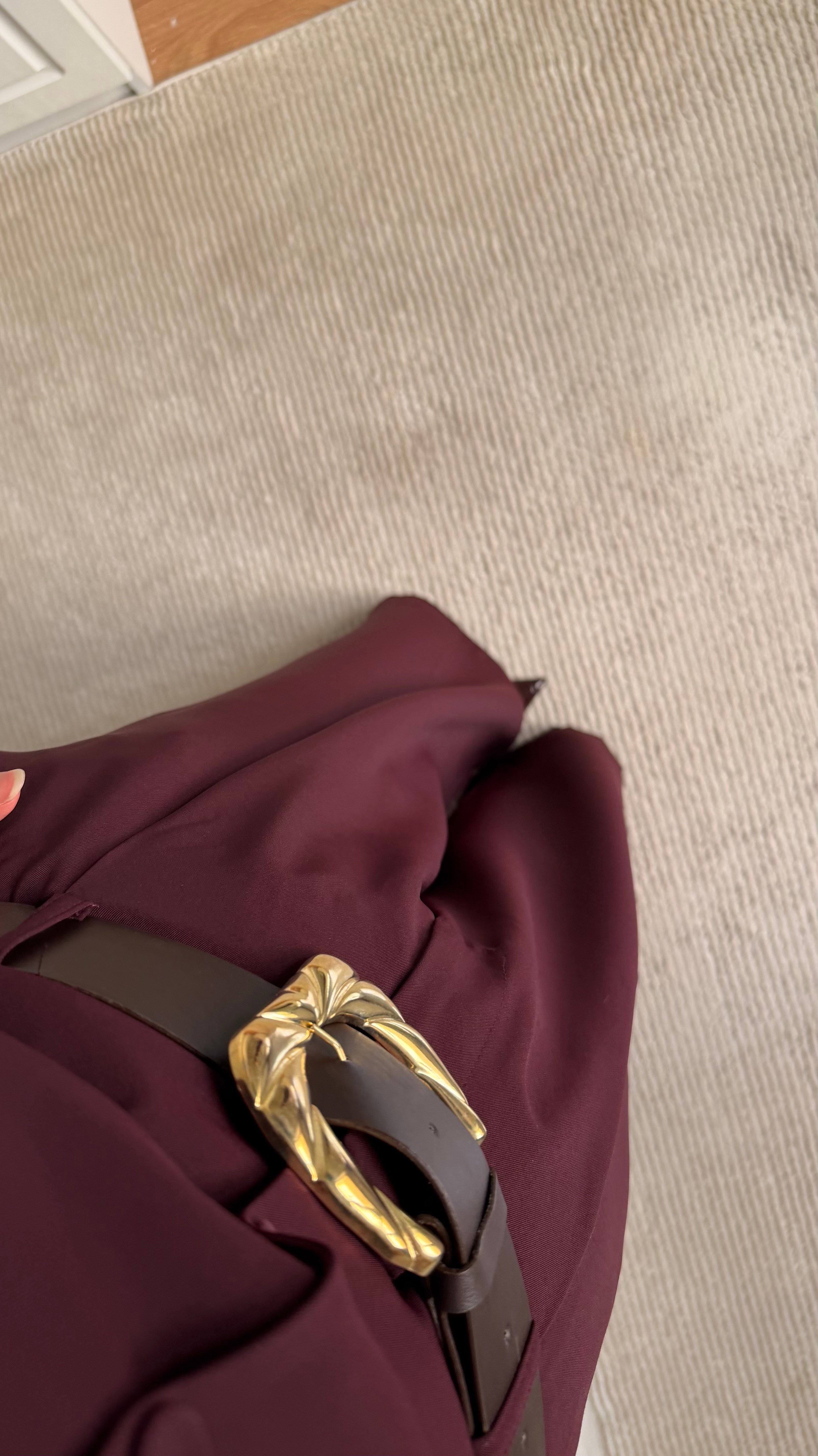 Mürdüm Yüksek Bel Premium Kemerli Pantolon 