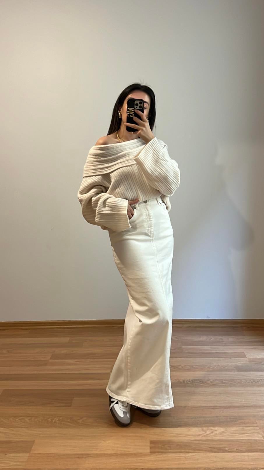 NAK BEYAZ DENİM MAXİ ETEK