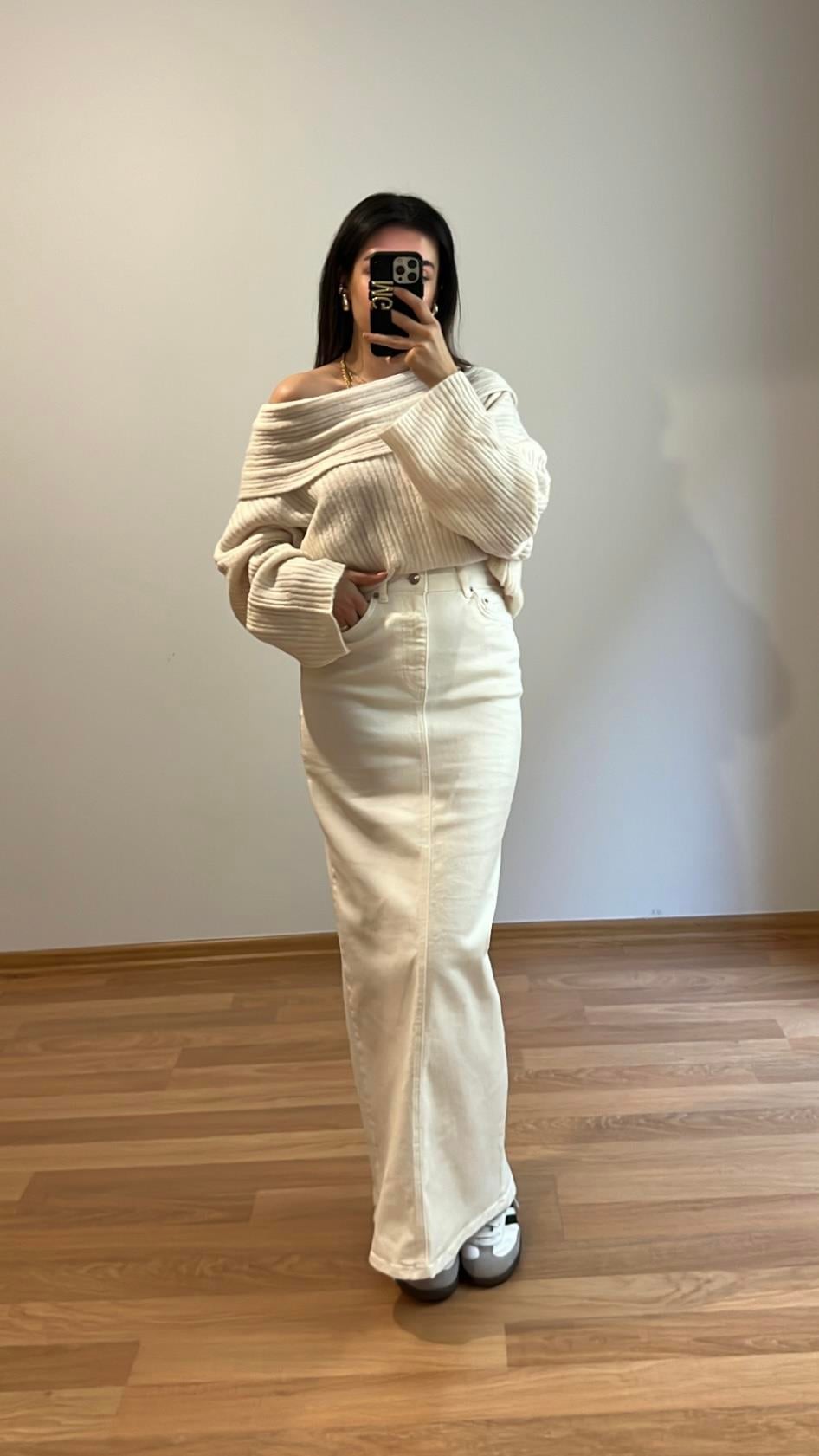 NAK BEYAZ DENİM MAXİ ETEK