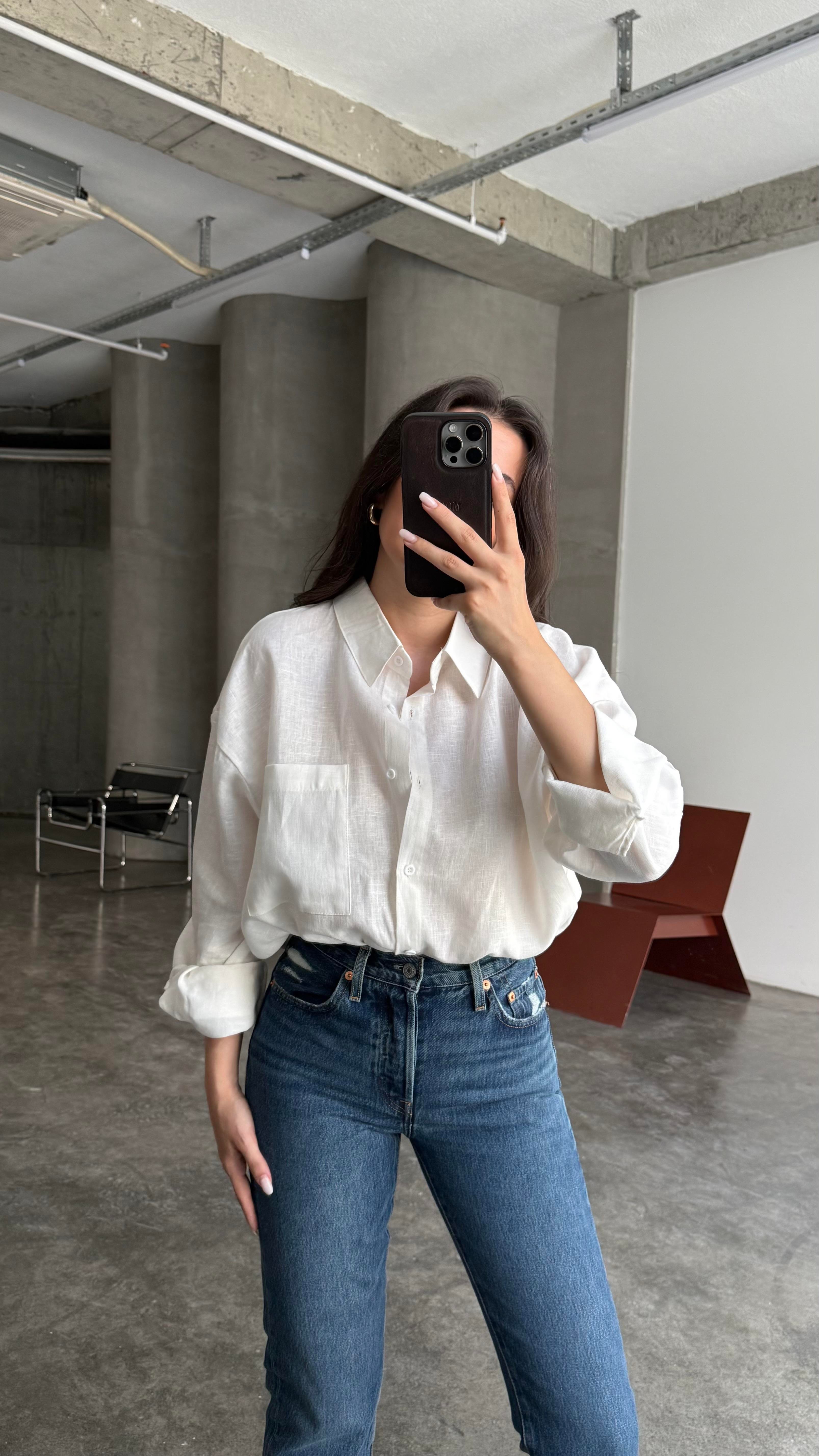 NET Beyaz Ham Keten Premium Gömlek