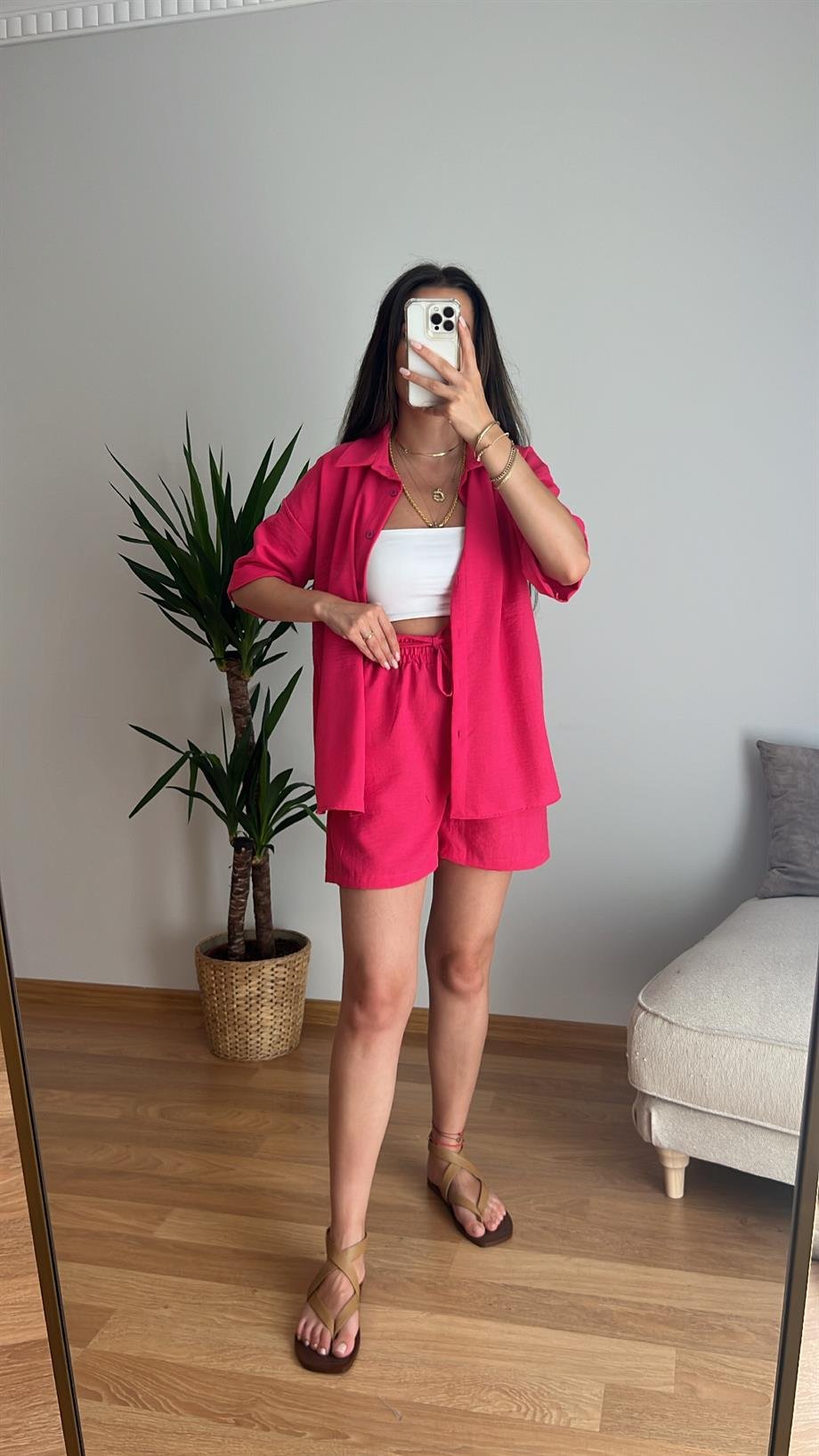 NİCE PEMBE PAMUKLU ŞORTLU TAKIM