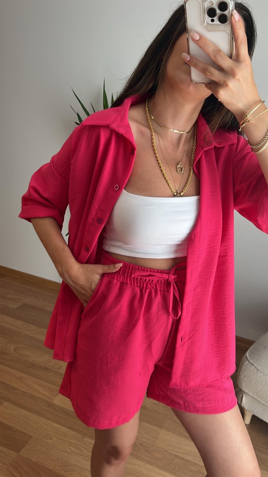 NİCE PEMBE PAMUKLU ŞORTLU TAKIM