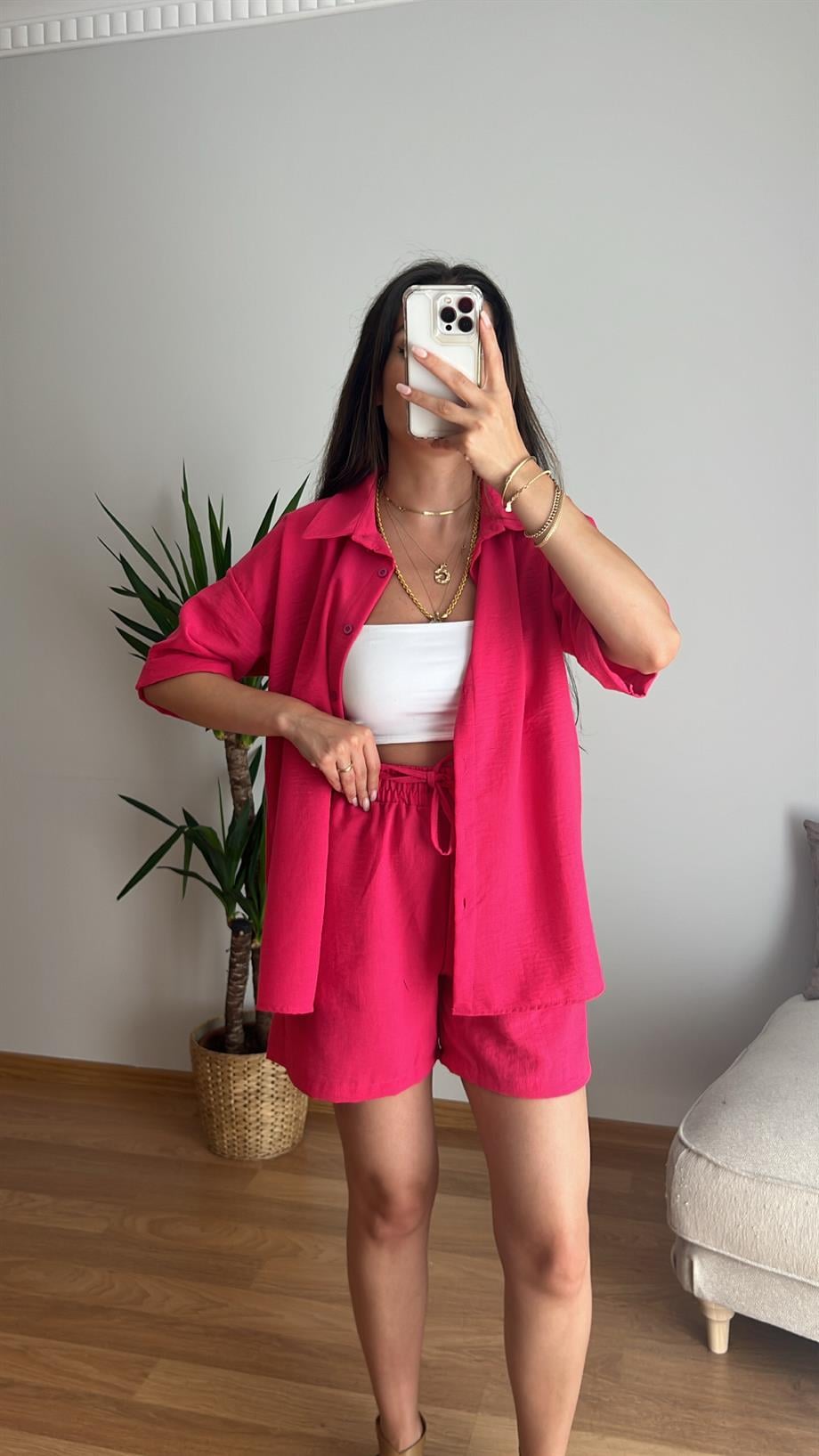 NİCE PEMBE PAMUKLU ŞORTLU TAKIM