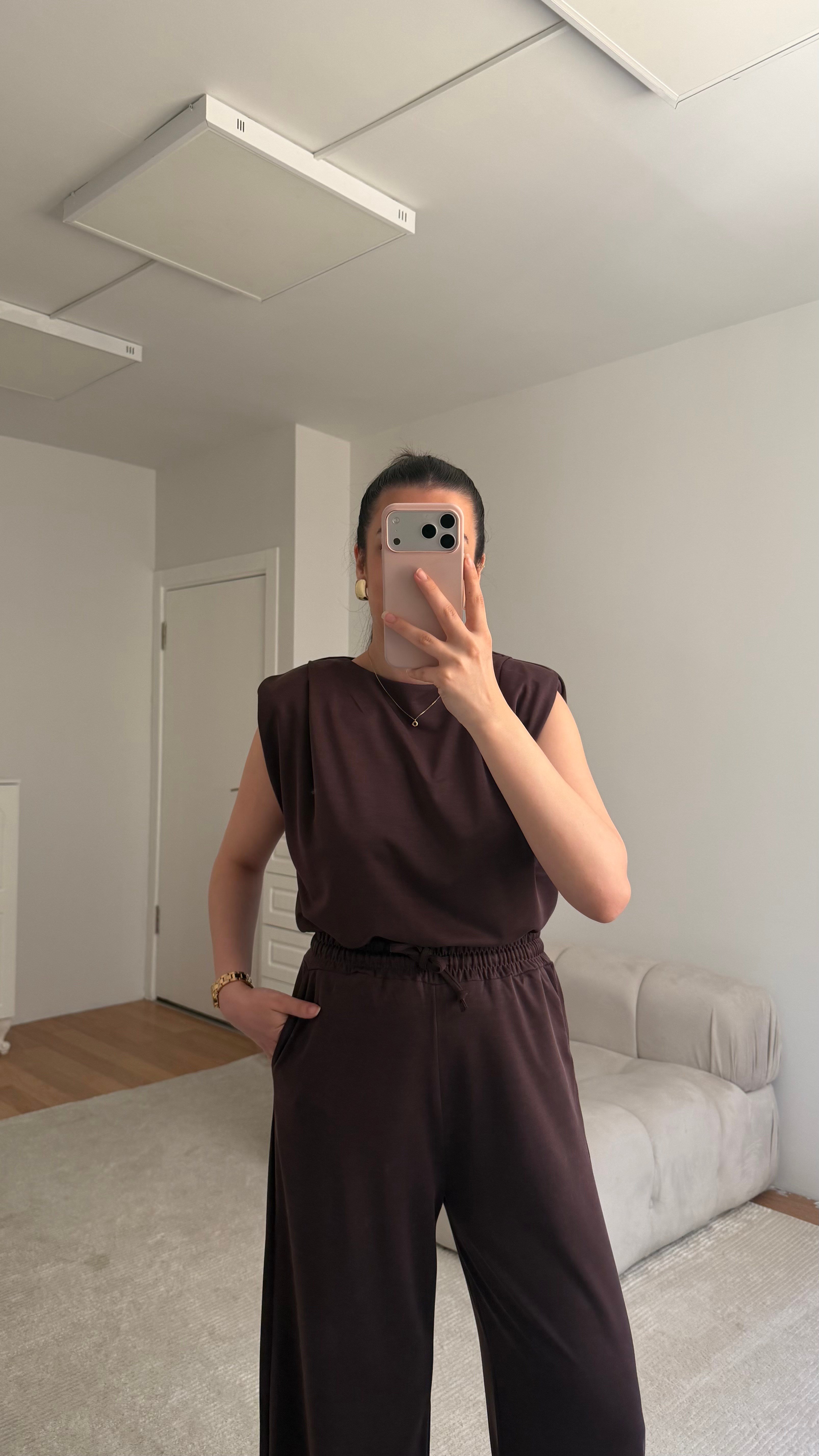 Nova Acı Kahve Vatkalı Modal Sıfır Kol İkili Takım