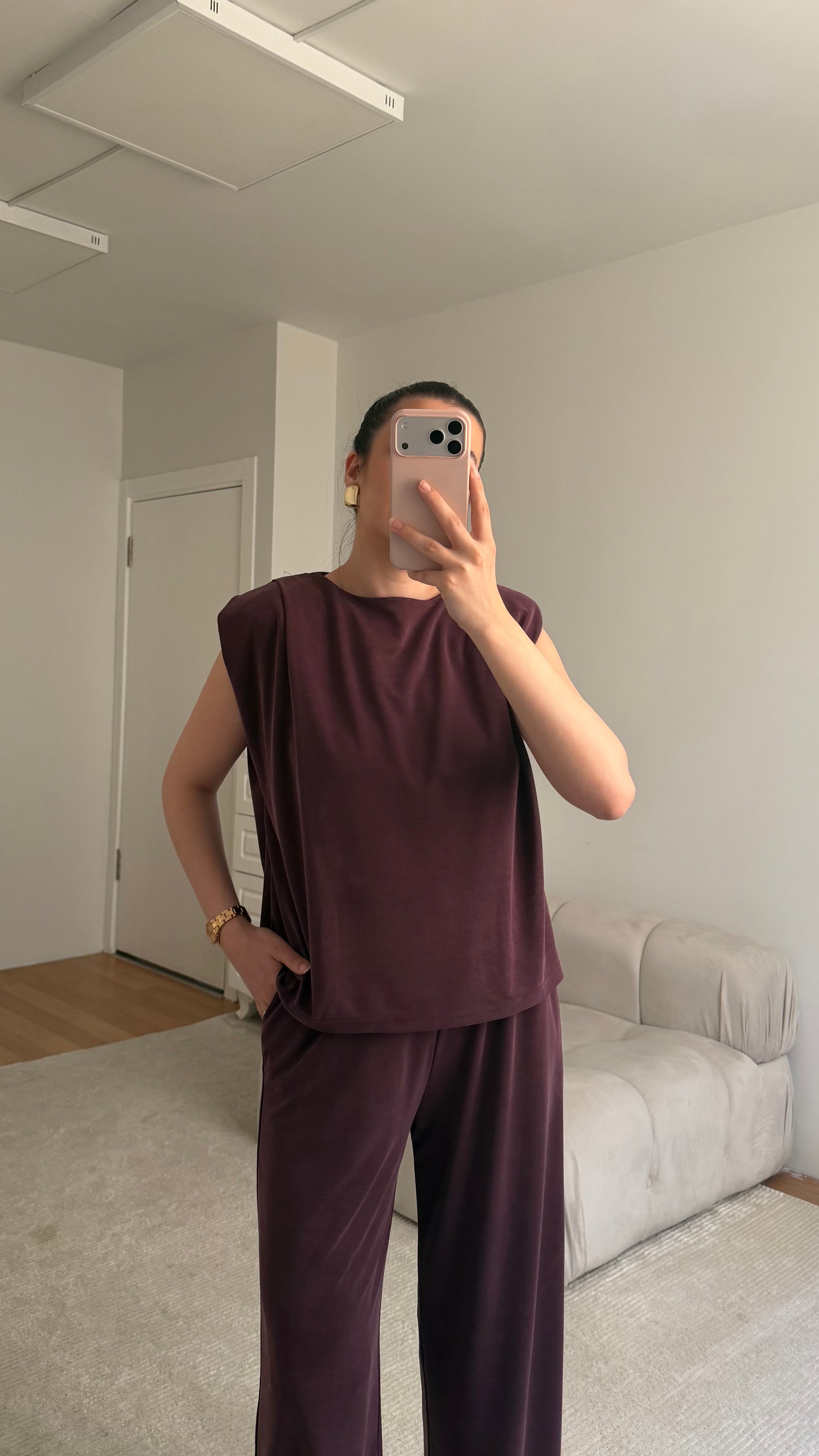Nova Mürdüm Vatkalı Modal Sıfır Kol İkili Takım